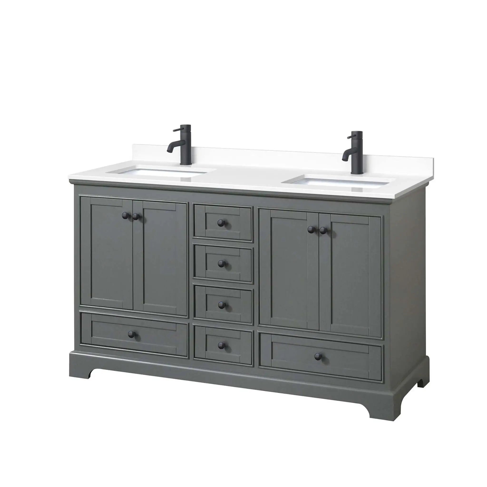 60" Deborah Double Bathroom Vanity in Dark Gray with Matte Black Trim by Wyndham