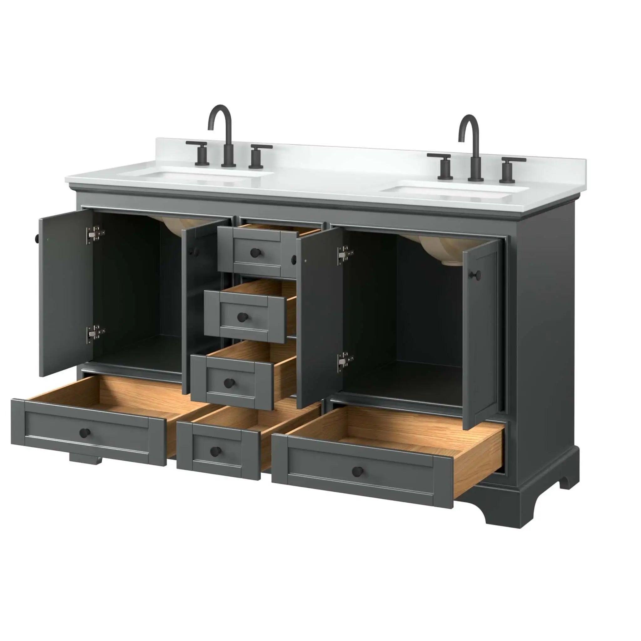 60" Deborah Double Bathroom Vanity in Dark Gray with Matte Black Trim by Wyndham