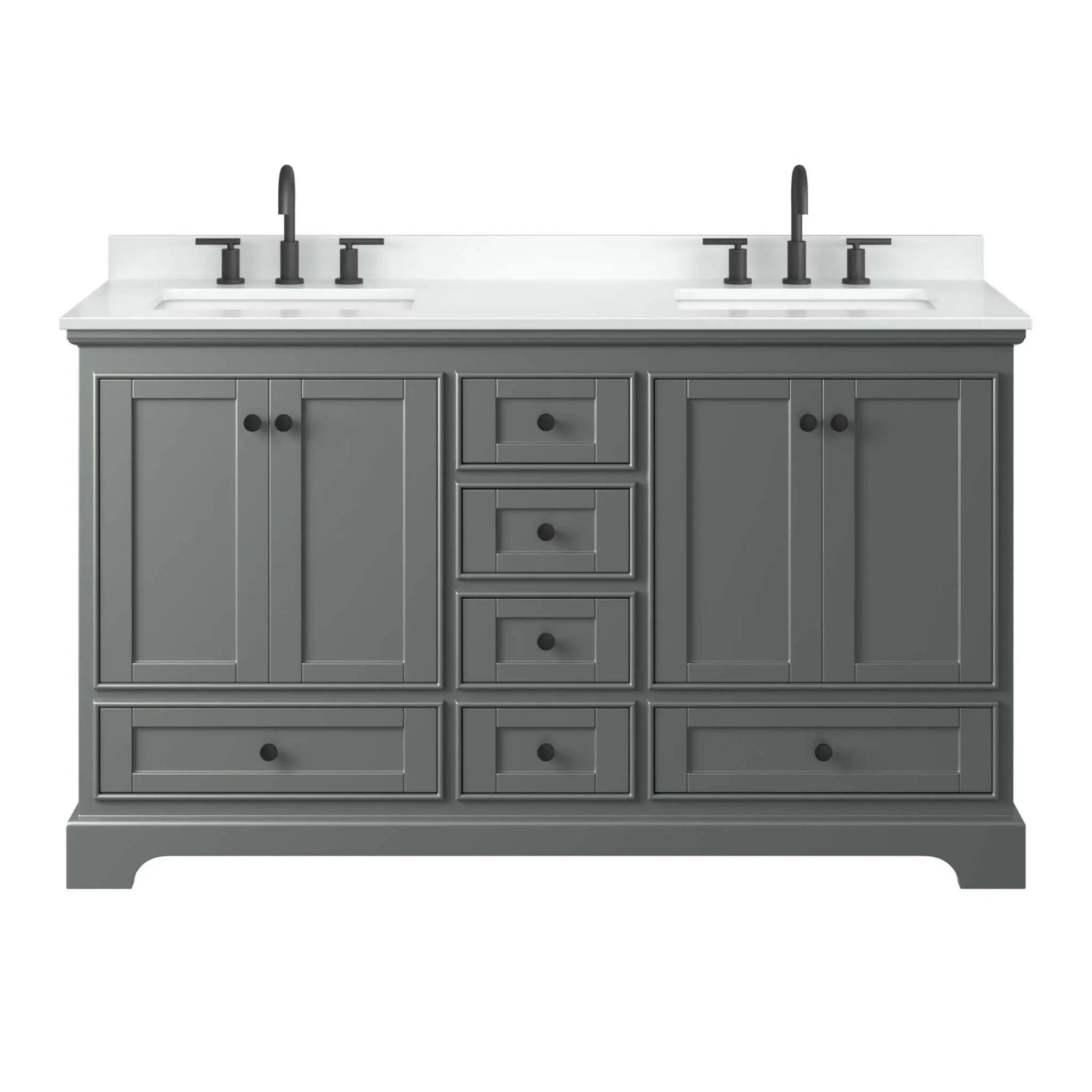 60" Deborah Double Bathroom Vanity in Dark Gray with Matte Black Trim by Wyndham