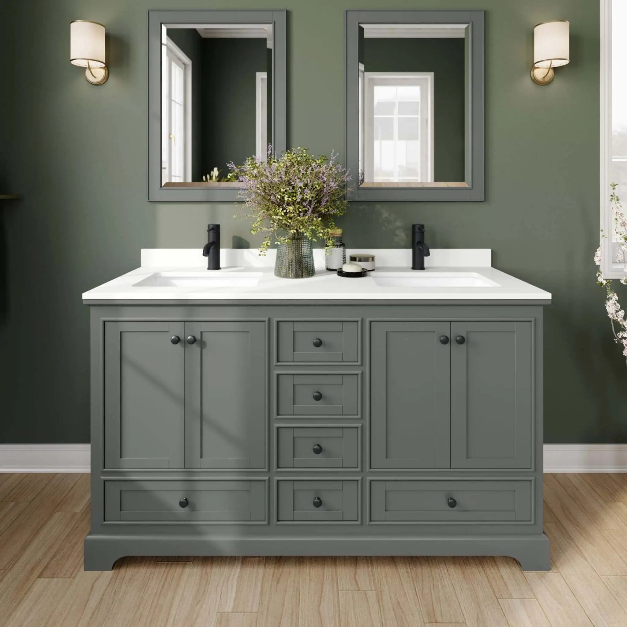 60" Deborah Double Bathroom Vanity in Dark Gray with Matte Black Trim by Wyndham