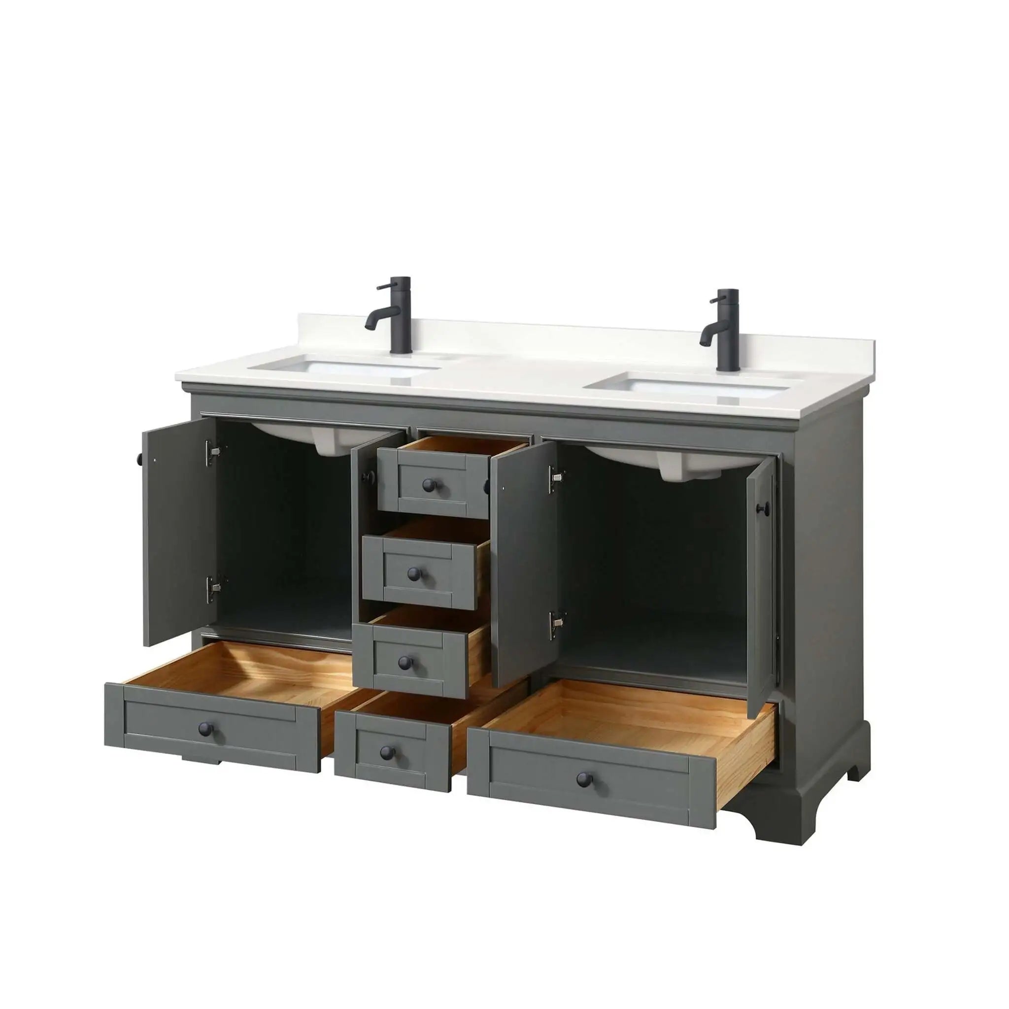 60" Deborah Double Bathroom Vanity in Dark Gray with Matte Black Trim by Wyndham