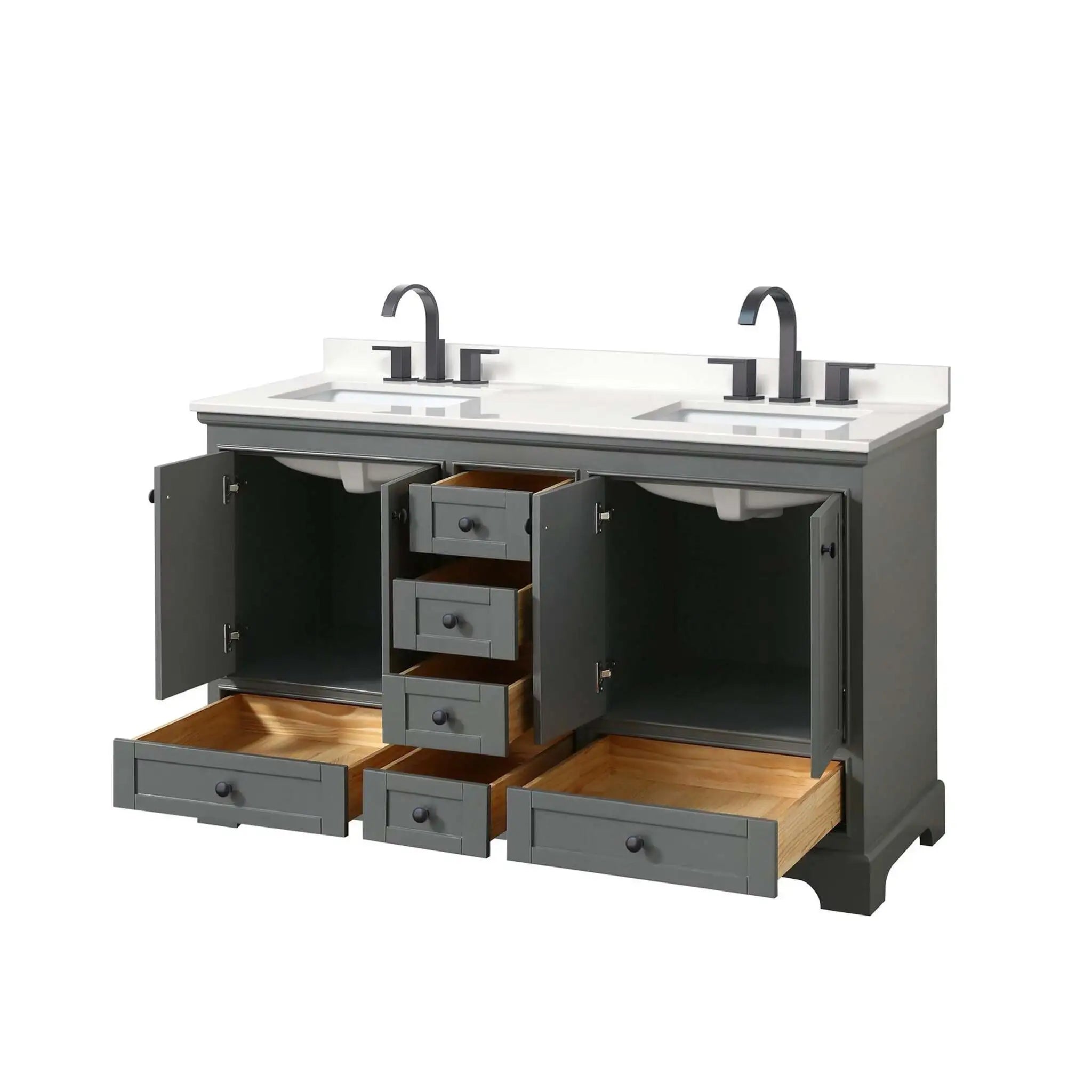 60" Deborah Double Bathroom Vanity in Dark Gray with Matte Black Trim by Wyndham