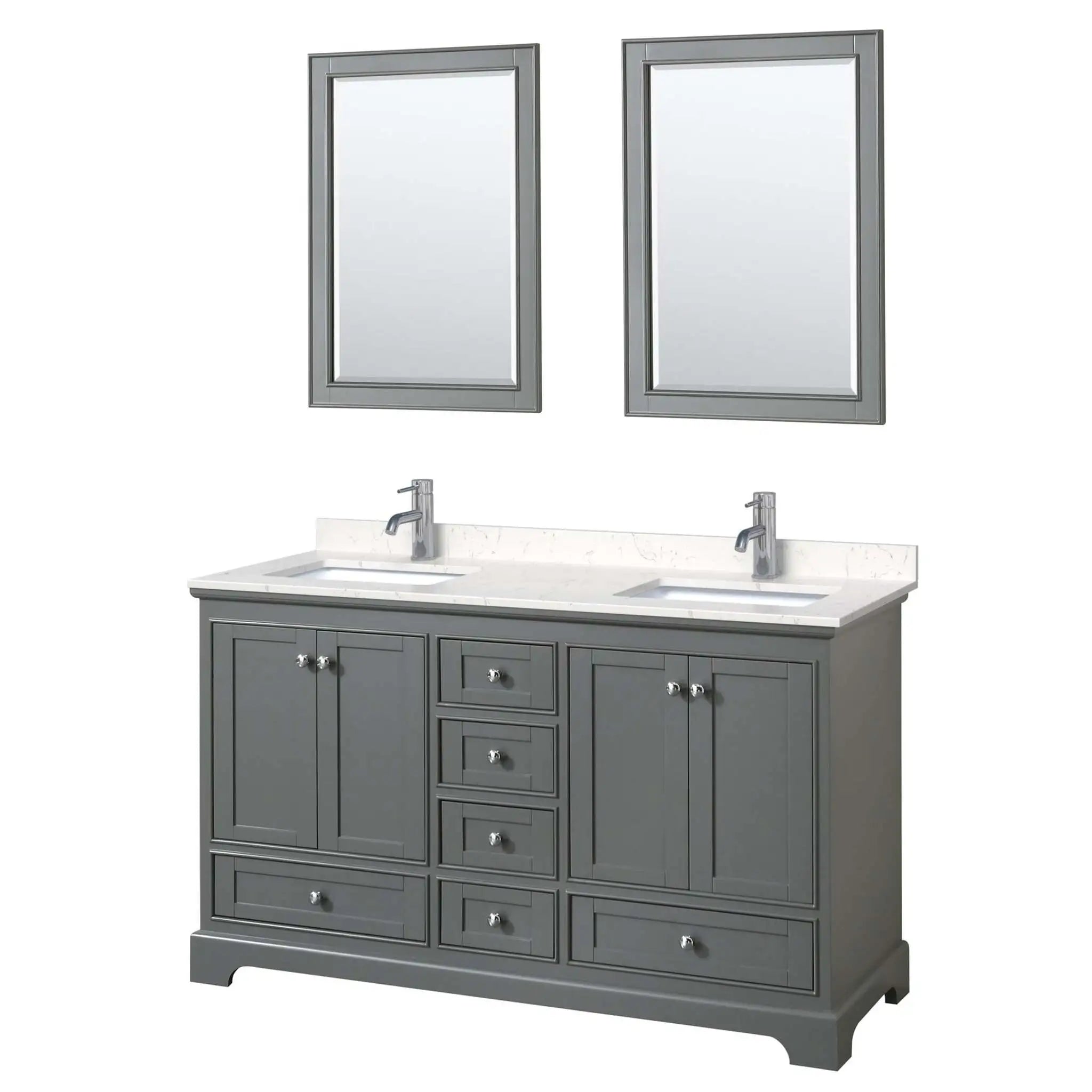 60" Deborah Double Bathroom Vanity in Dark Gray with Polished Chrome Trim & 24" Mirror by Wyndham