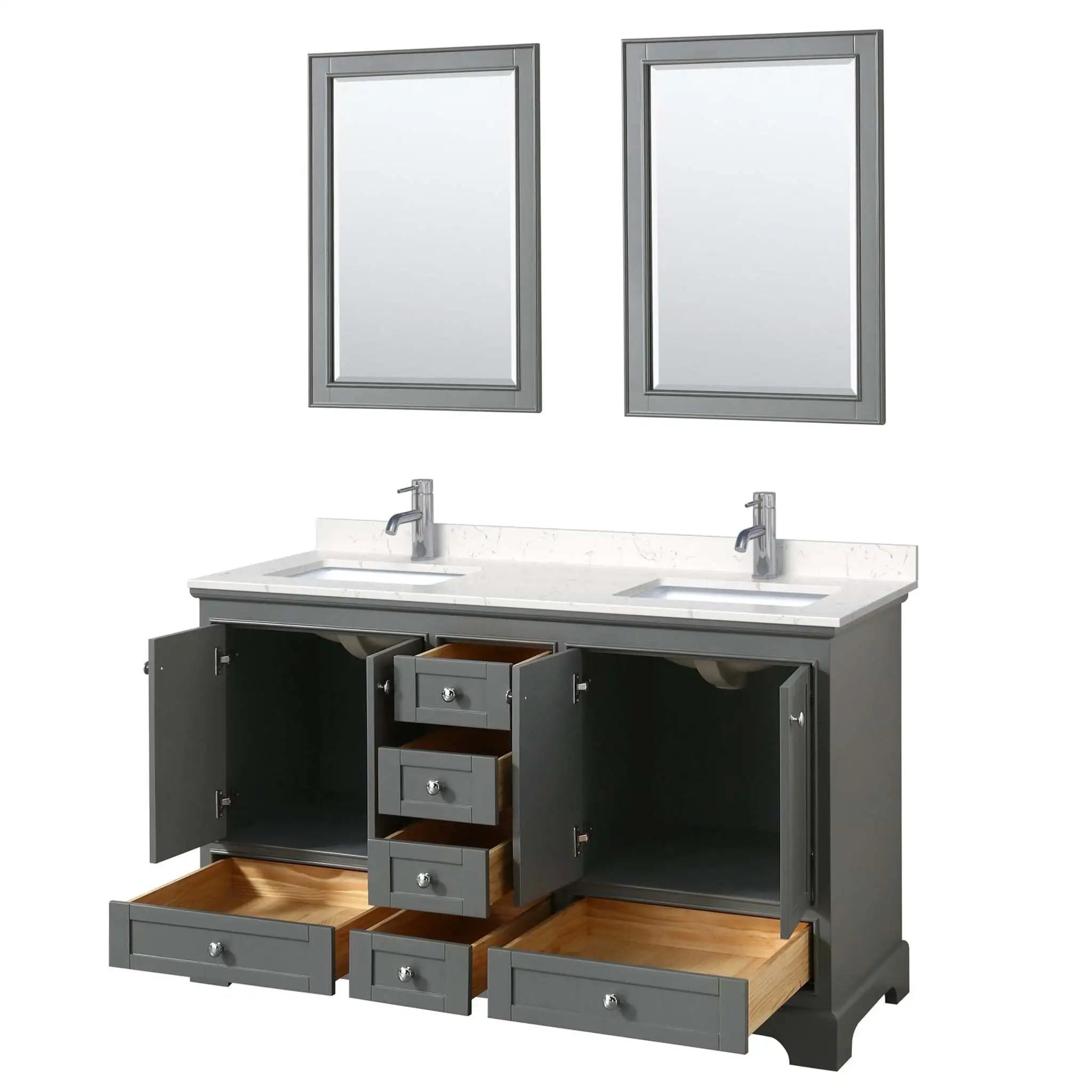 60" Deborah Double Bathroom Vanity in Dark Gray with Polished Chrome Trim & 24" Mirror by Wyndham