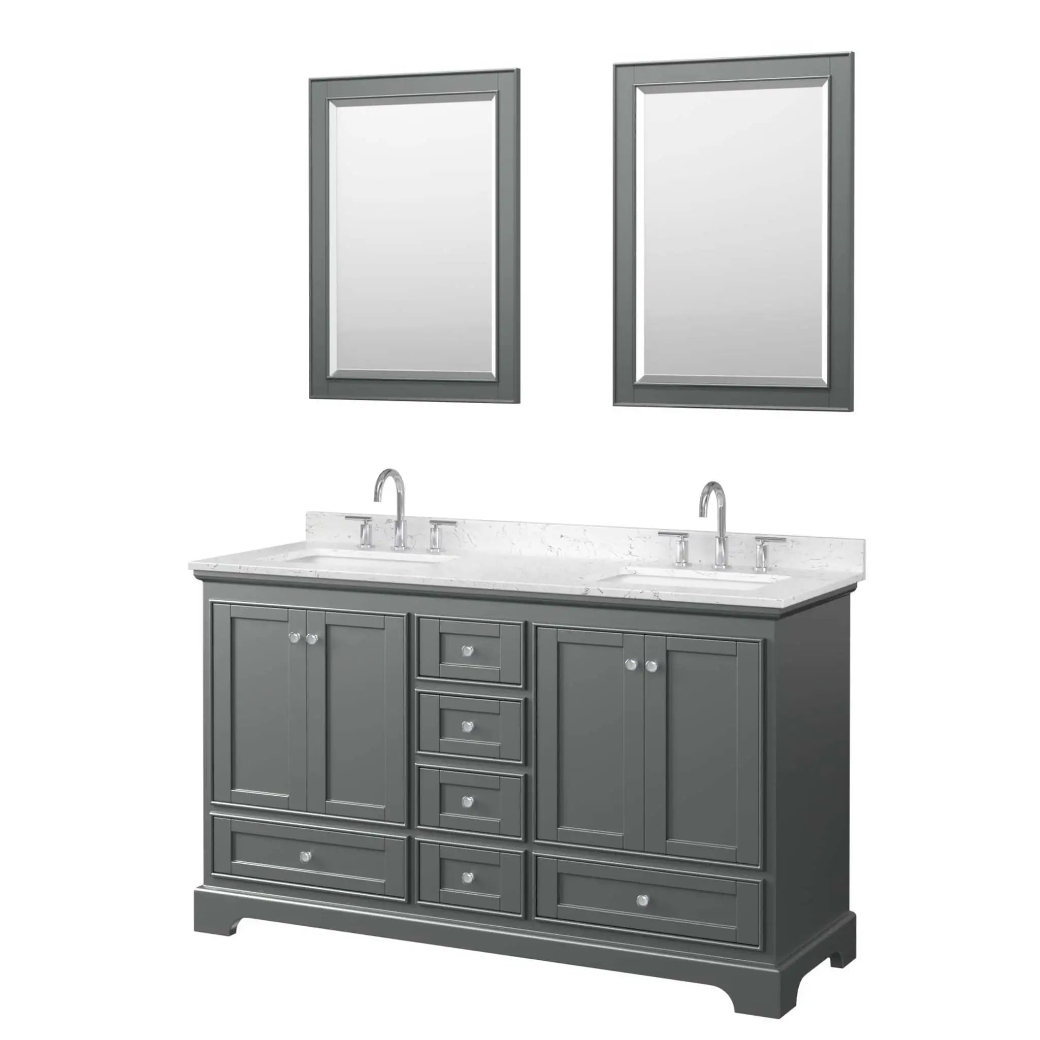 60" Deborah Double Bathroom Vanity in Dark Gray with Polished Chrome Trim & 24" Mirror by Wyndham