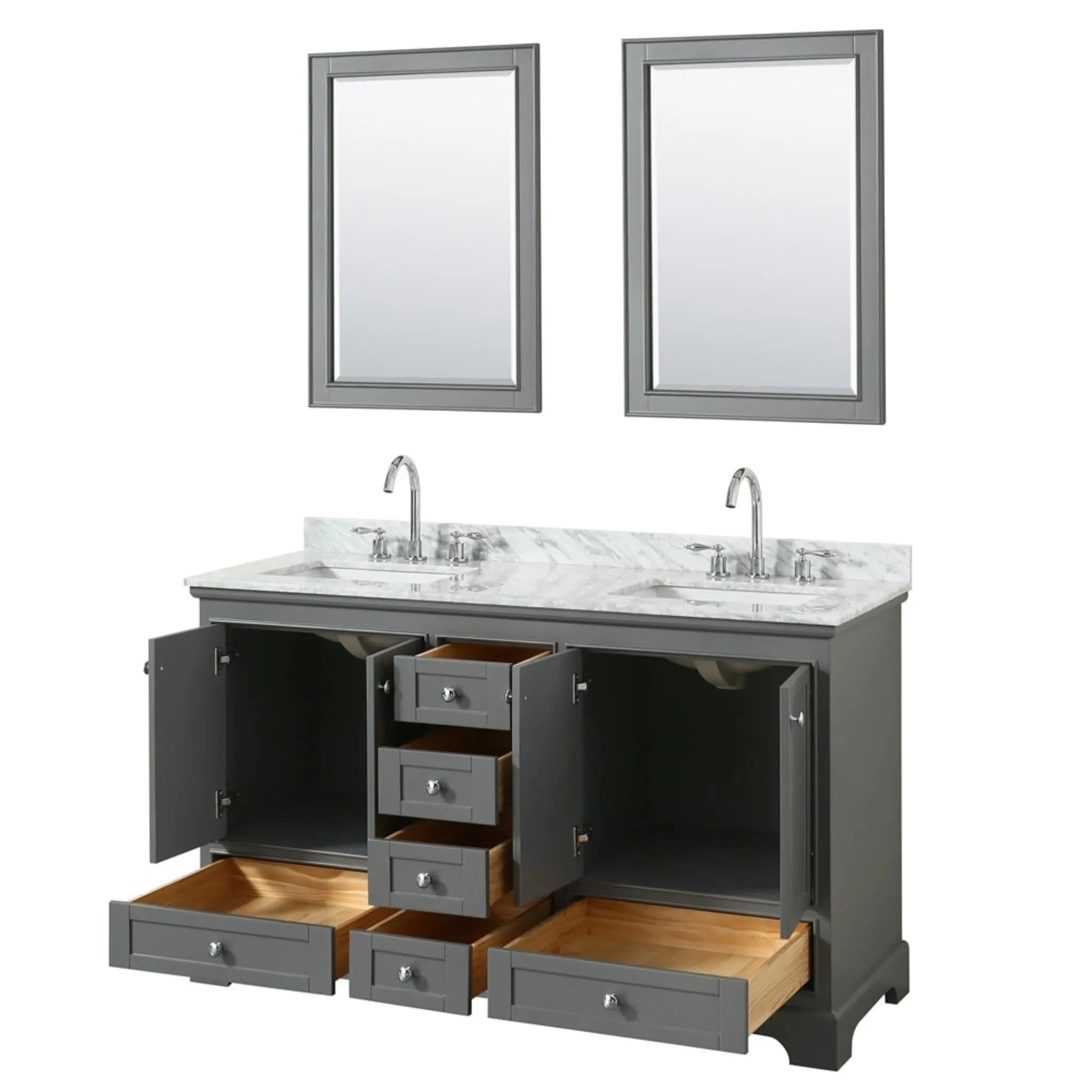 60" Deborah Double Bathroom Vanity in Dark Gray with Polished Chrome Trim & 24" Mirror by Wyndham