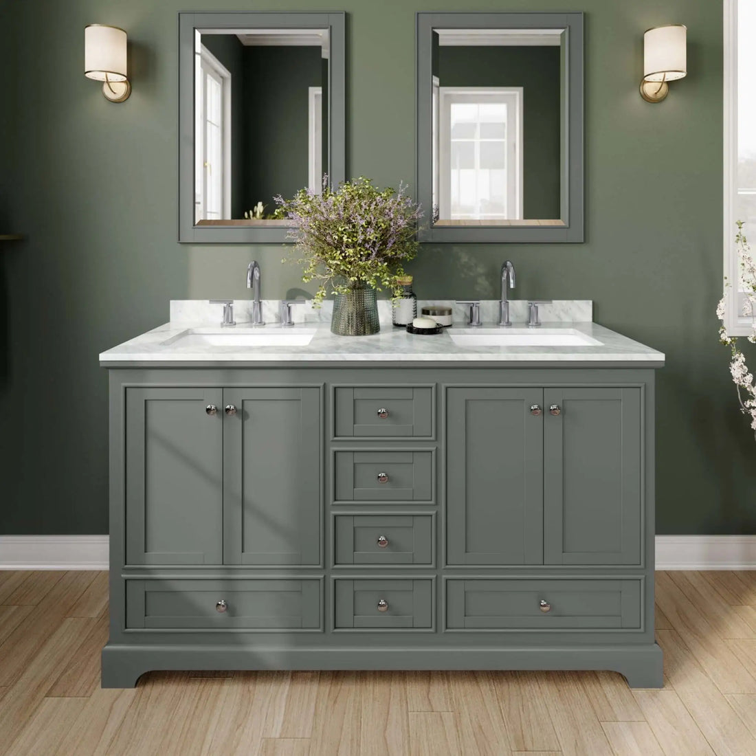 60" Deborah Double Bathroom Vanity in Dark Gray with Polished Chrome Trim & 24" Mirror by Wyndham