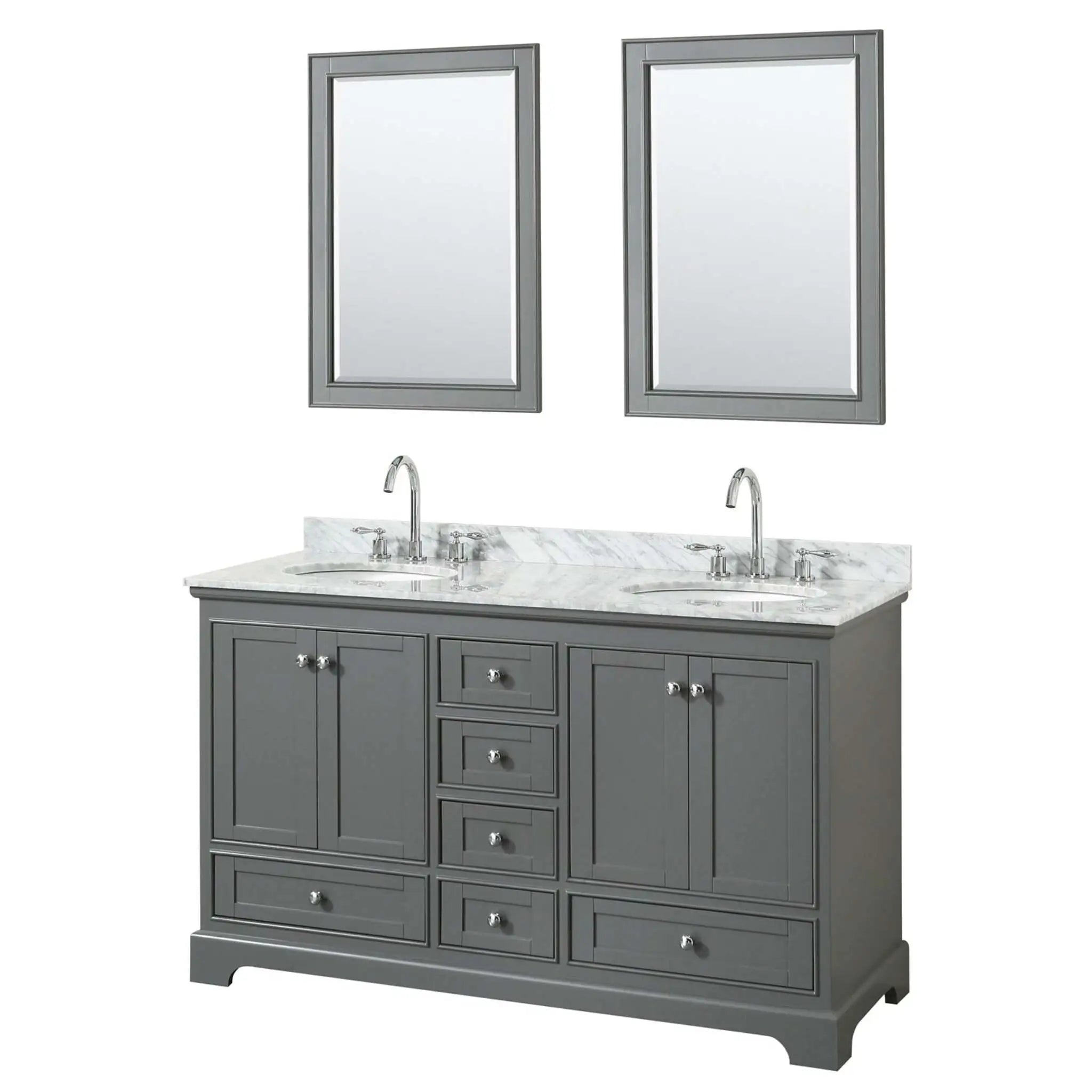 60" Deborah Double Bathroom Vanity in Dark Gray with Polished Chrome Trim & 24" Mirror by Wyndham