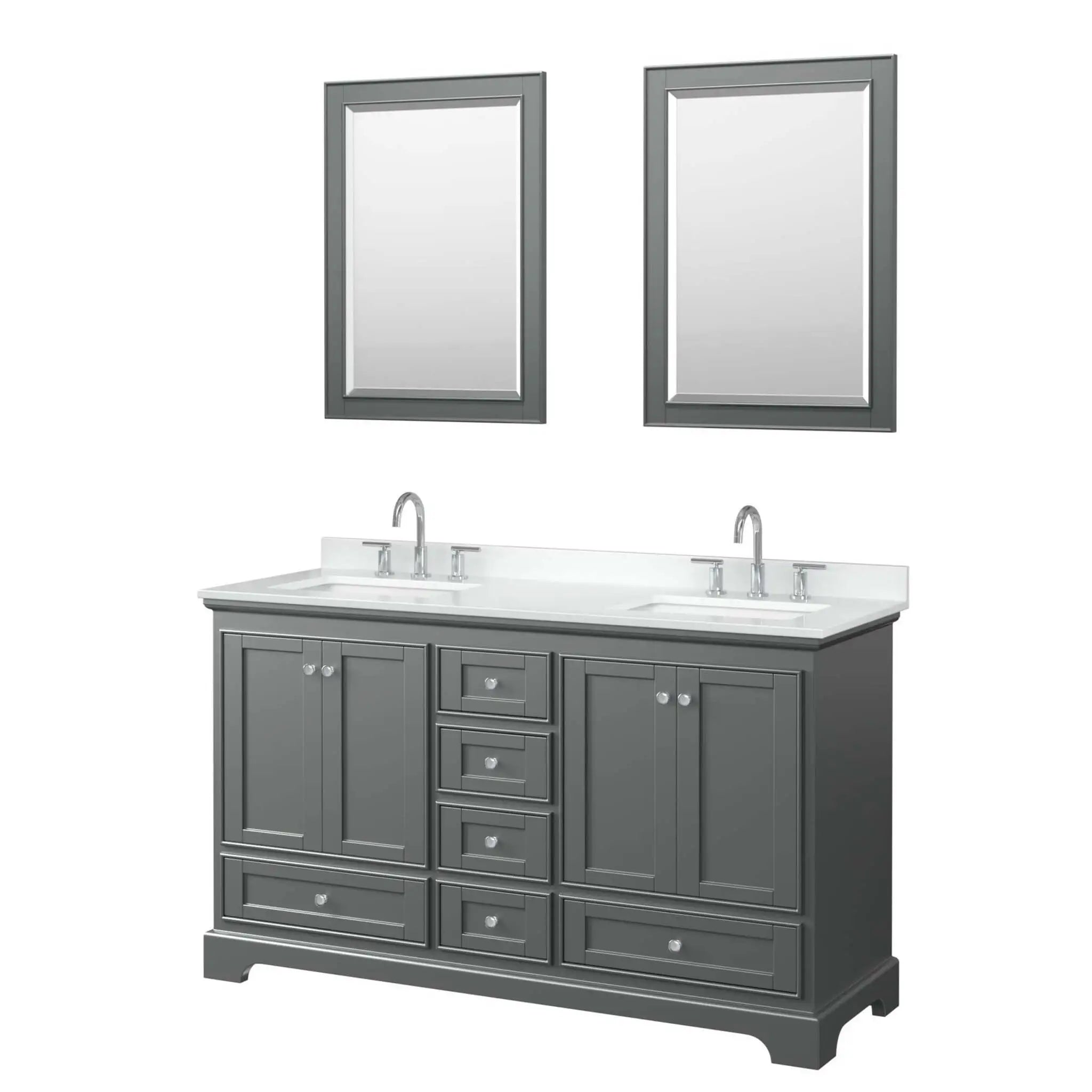 60" Deborah Double Bathroom Vanity in Dark Gray with Polished Chrome Trim & 24" Mirror by Wyndham
