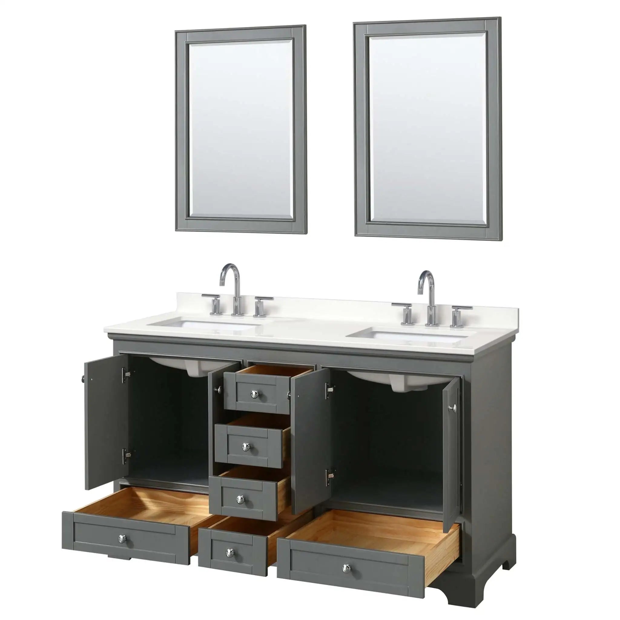 60" Deborah Double Bathroom Vanity in Dark Gray with Polished Chrome Trim & 24" Mirror by Wyndham