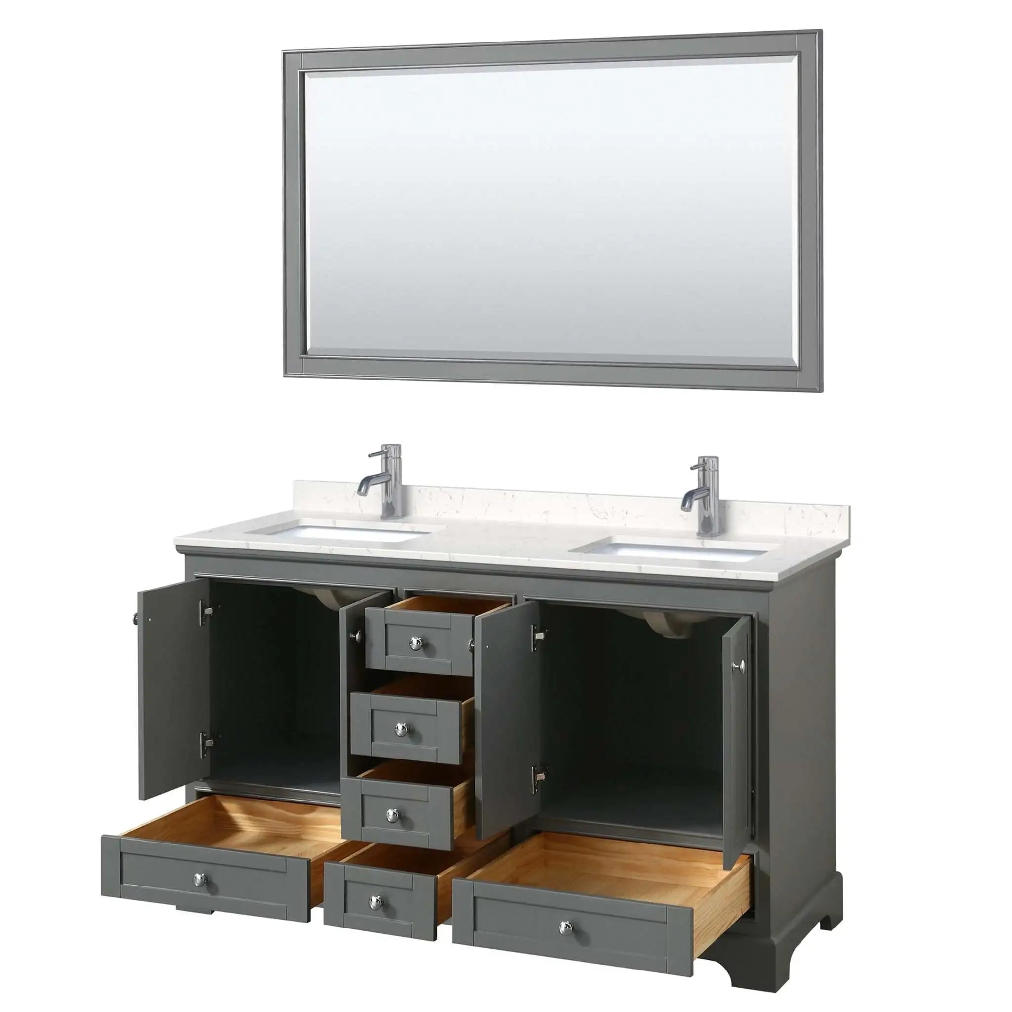 60" Deborah Double Bathroom Vanity in Dark Gray with Polished Chrome Trim & 58" Mirror by Wyndham