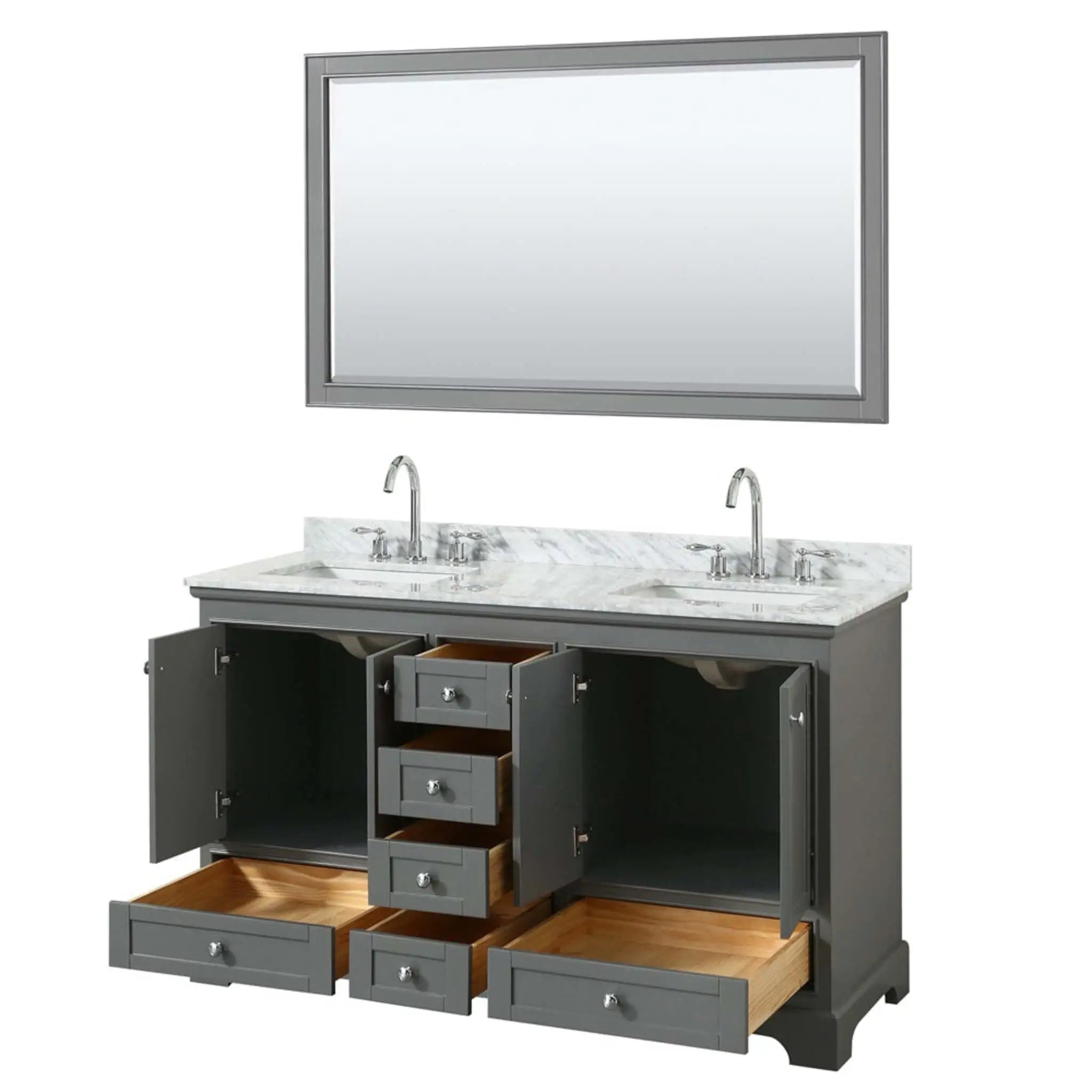 60" Deborah Double Bathroom Vanity in Dark Gray with Polished Chrome Trim & 58" Mirror by Wyndham