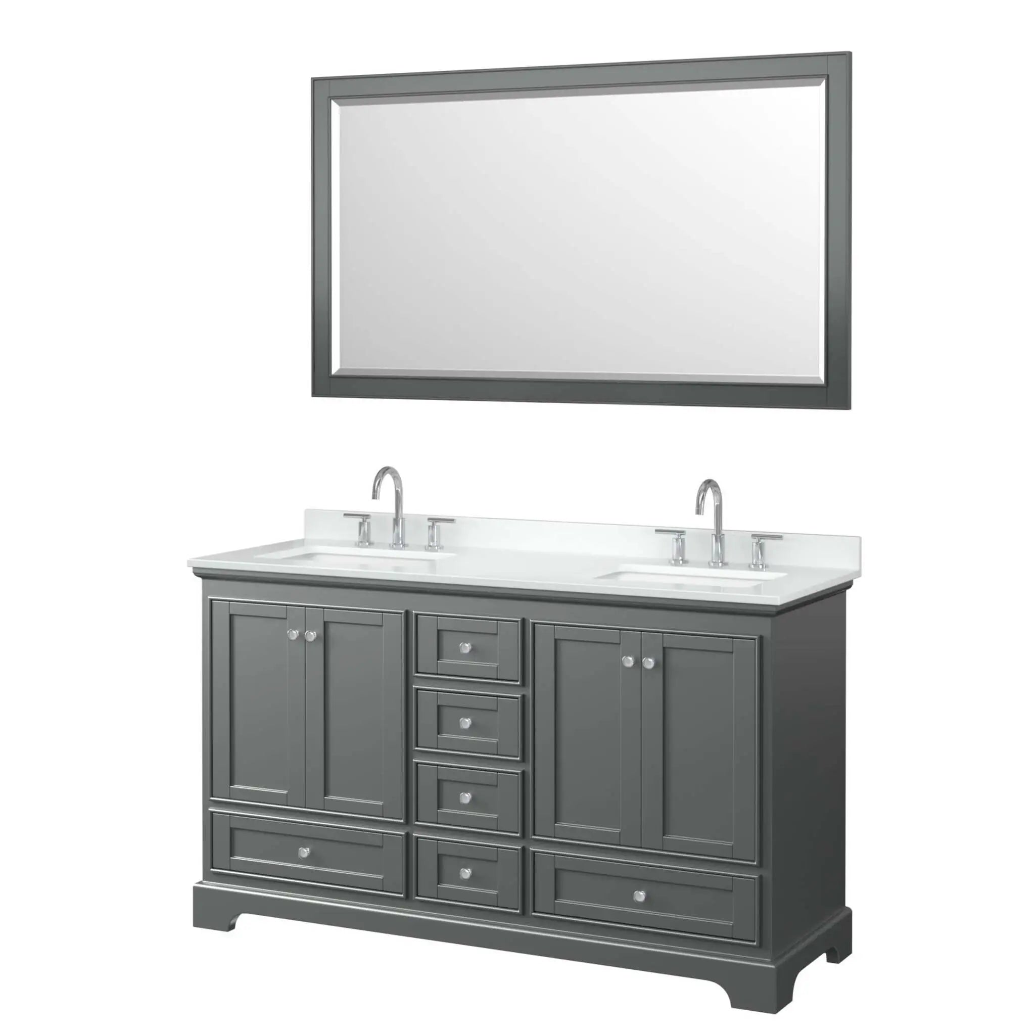 60" Deborah Double Bathroom Vanity in Dark Gray with Polished Chrome Trim & 58" Mirror by Wyndham