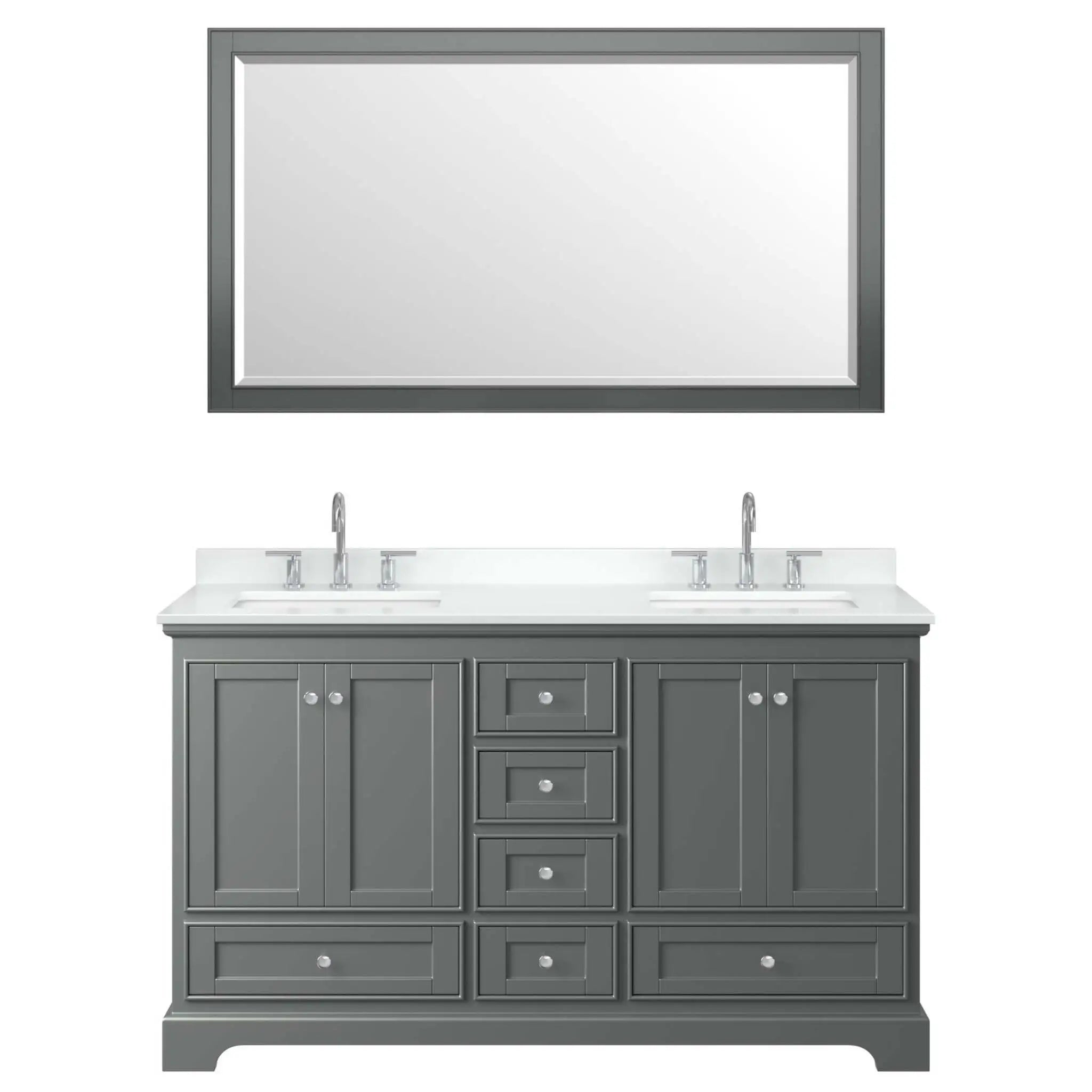 60" Deborah Double Bathroom Vanity in Dark Gray with Polished Chrome Trim & 58" Mirror by Wyndham