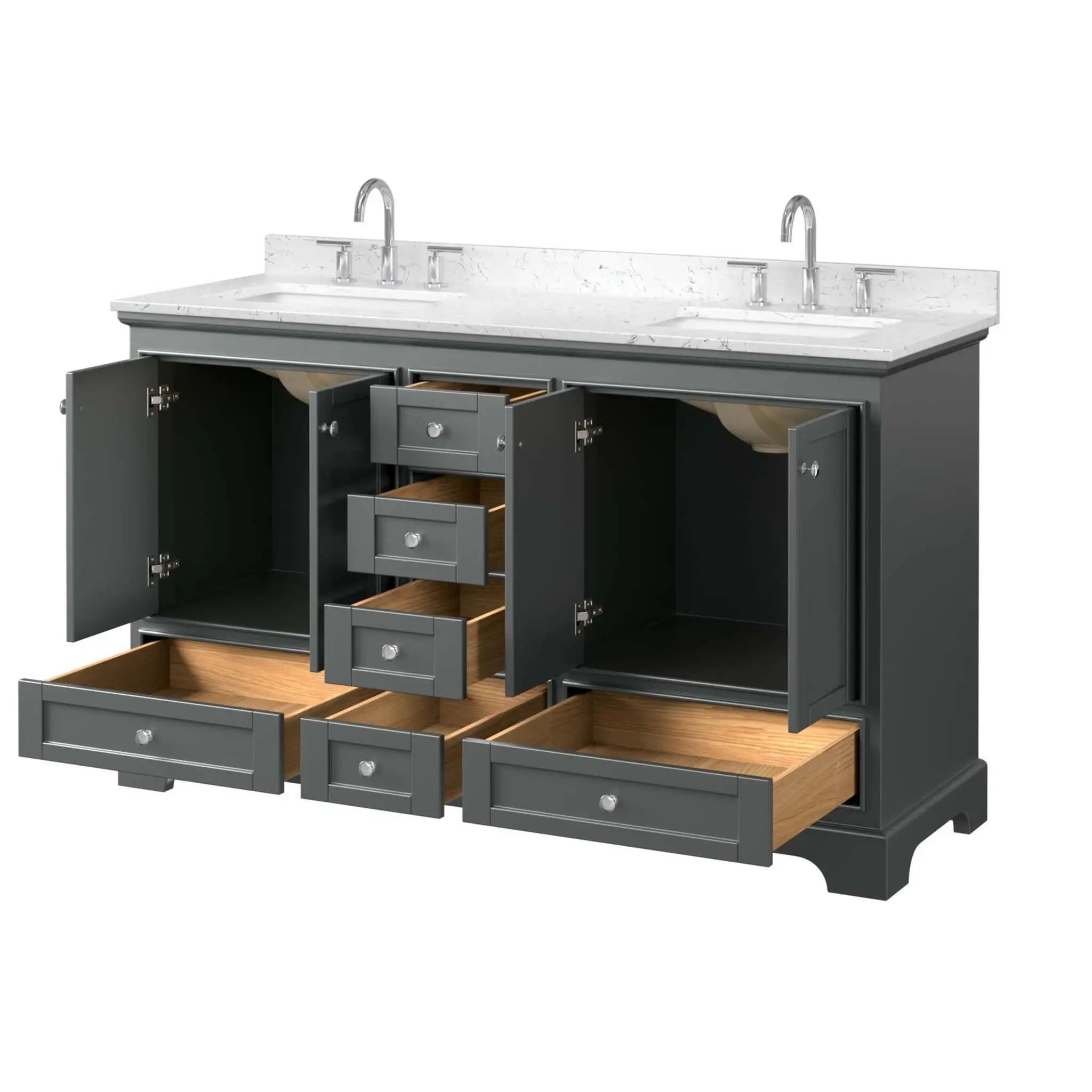 60" Deborah Double Bathroom Vanity in Dark Gray with Polished Chrome Trim by Wyndham