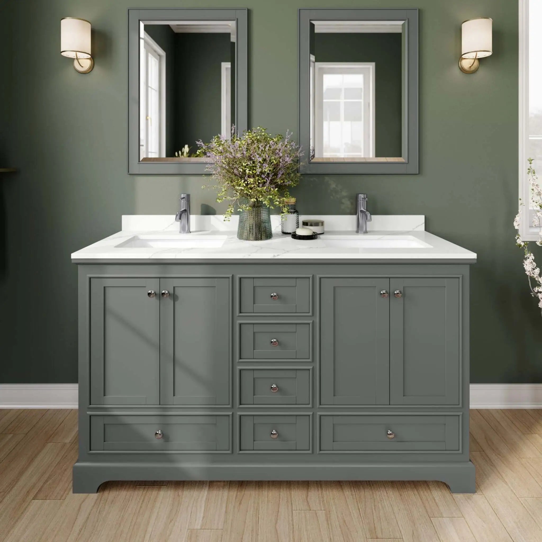 60" Deborah Double Bathroom Vanity in Dark Gray with Polished Chrome Trim by Wyndham