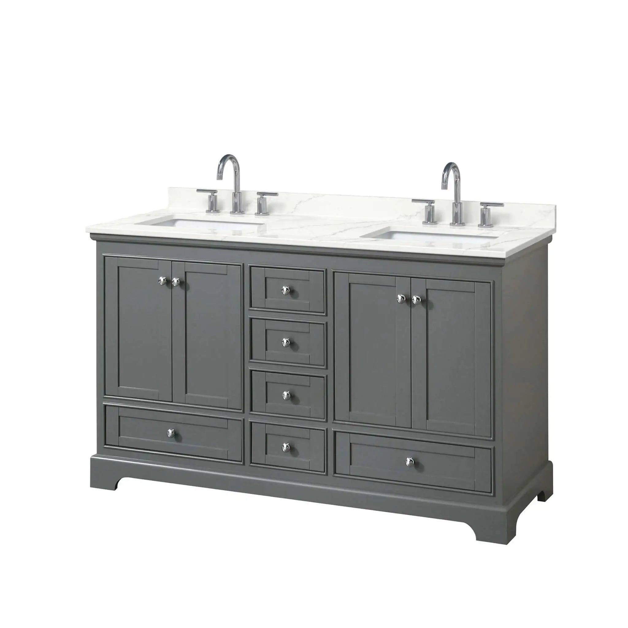 60" Deborah Double Bathroom Vanity in Dark Gray with Polished Chrome Trim by Wyndham