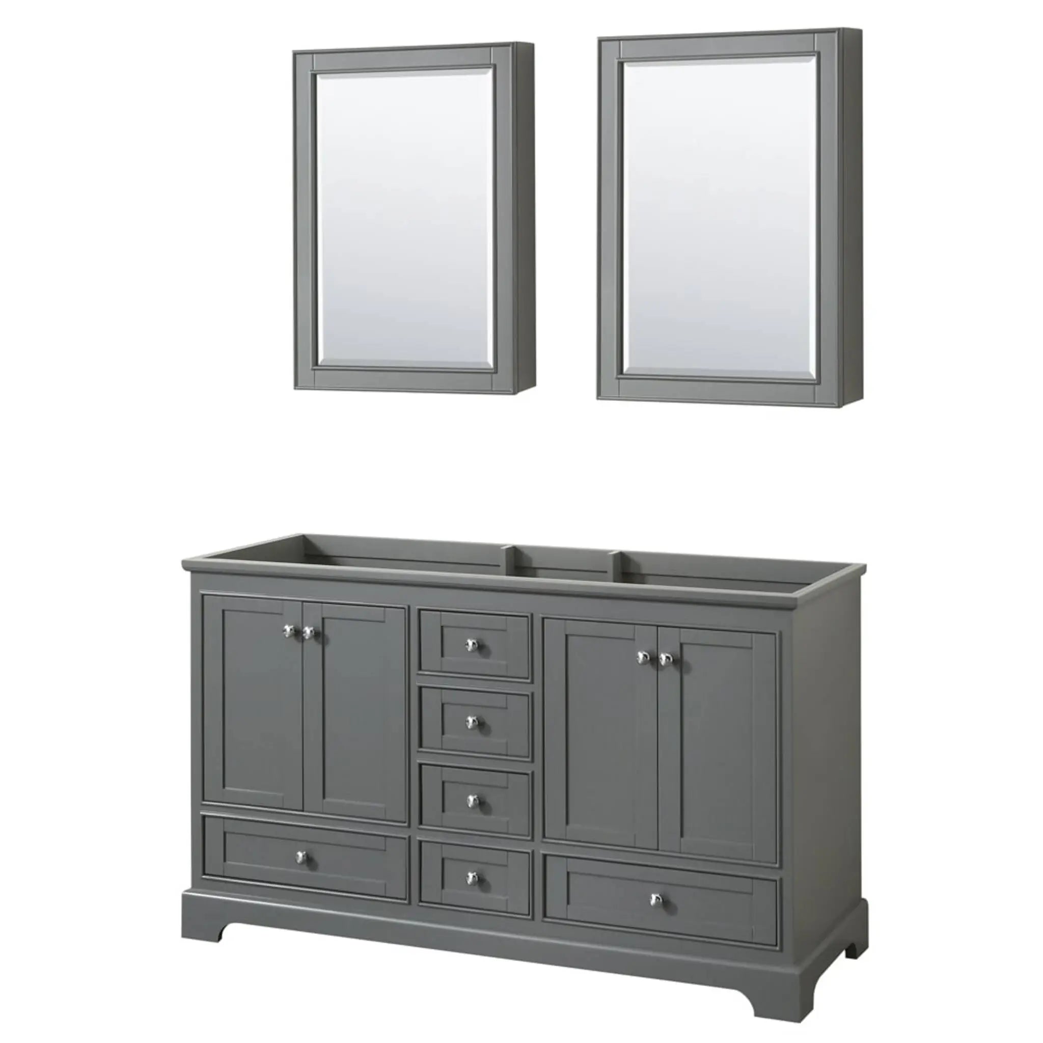 60" Deborah Double Bathroom Vanity in Dark Gray with Polished Chrome Trim & Medicine Cabinet by Wyndham