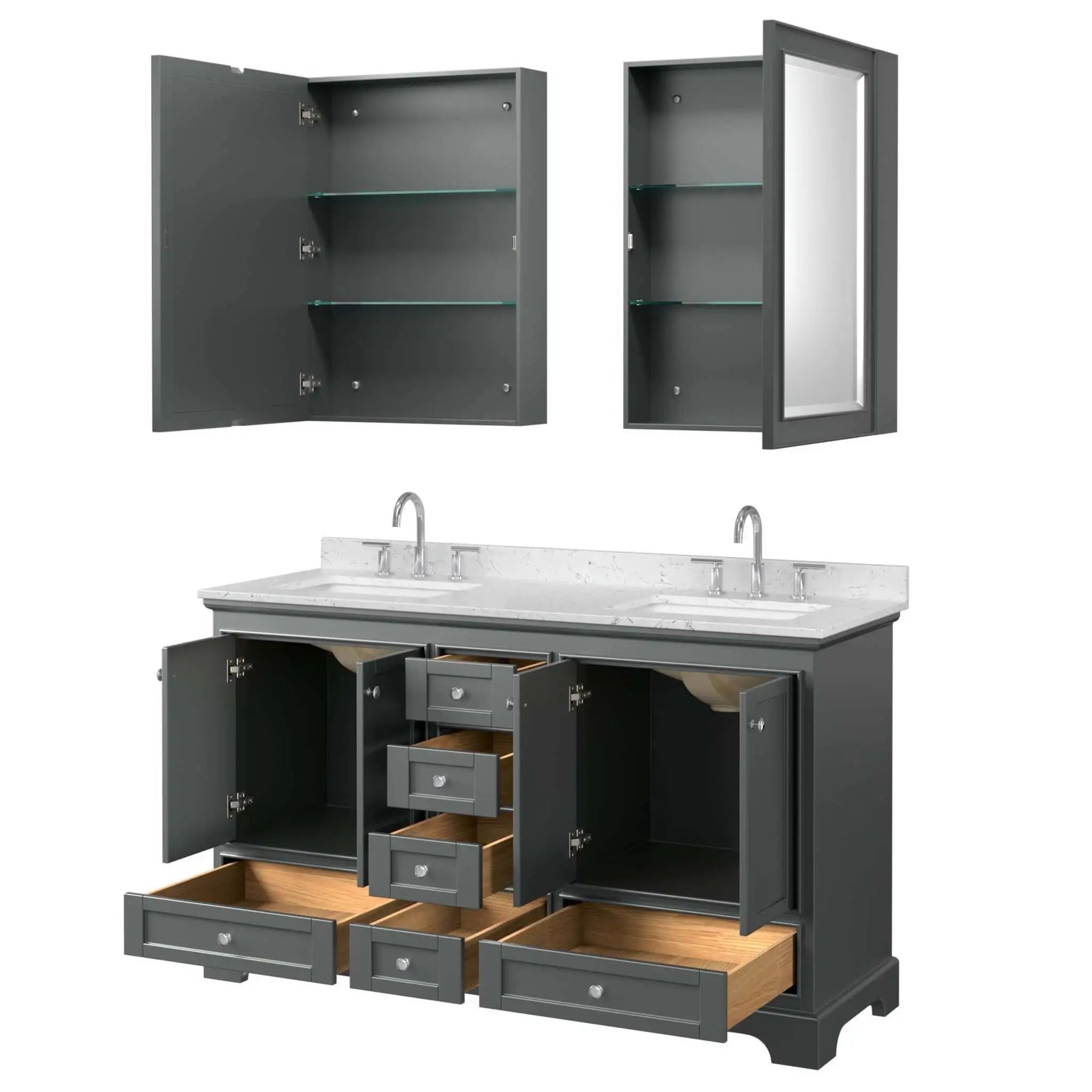 60" Deborah Double Bathroom Vanity in Dark Gray with Polished Chrome Trim & Medicine Cabinet by Wyndham