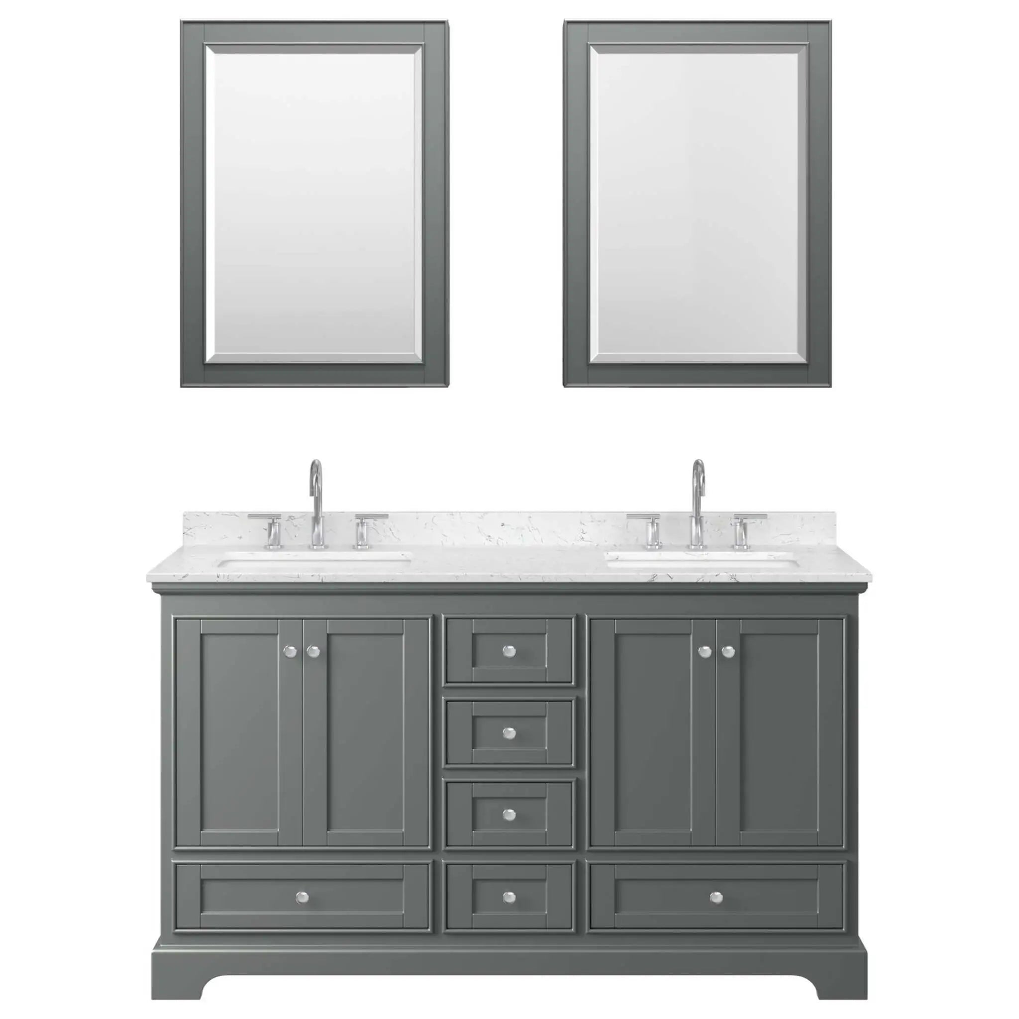 60" Deborah Double Bathroom Vanity in Dark Gray with Polished Chrome Trim & Medicine Cabinet by Wyndham