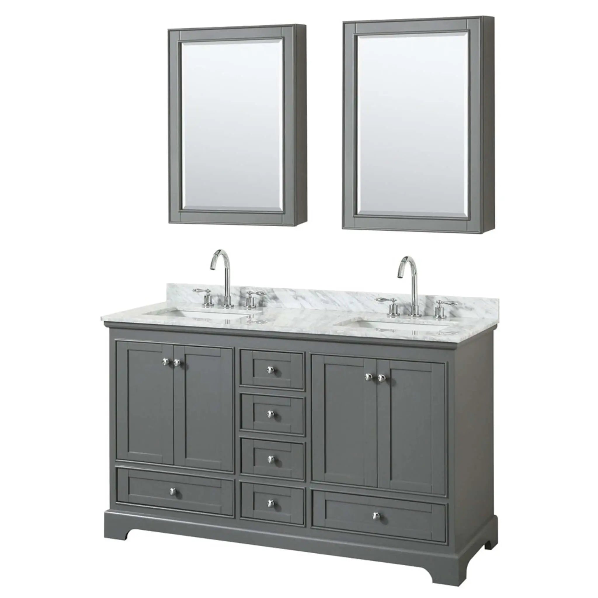 60" Deborah Double Bathroom Vanity in Dark Gray with Polished Chrome Trim & Medicine Cabinet by Wyndham