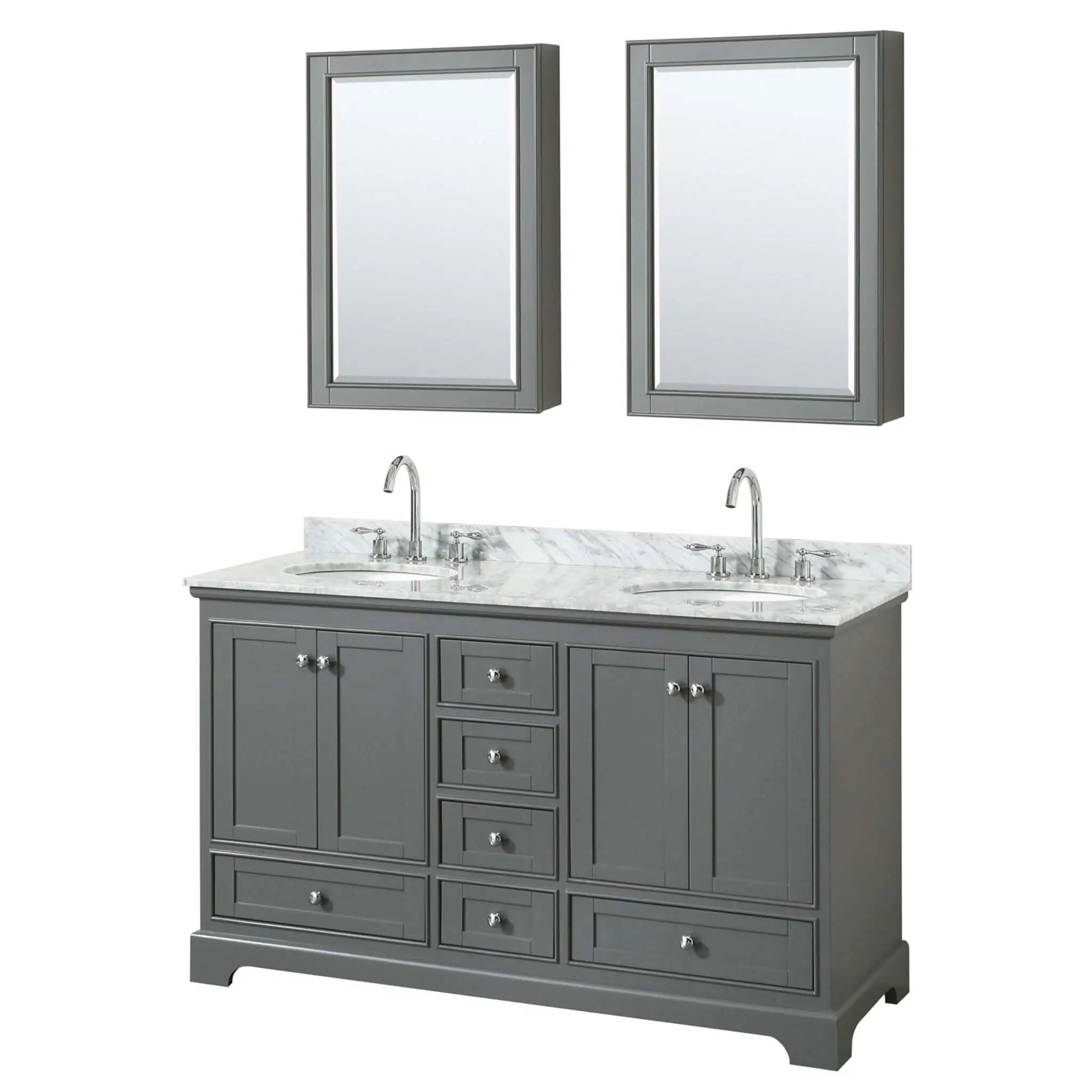 60" Deborah Double Bathroom Vanity in Dark Gray with Polished Chrome Trim & Medicine Cabinet by Wyndham