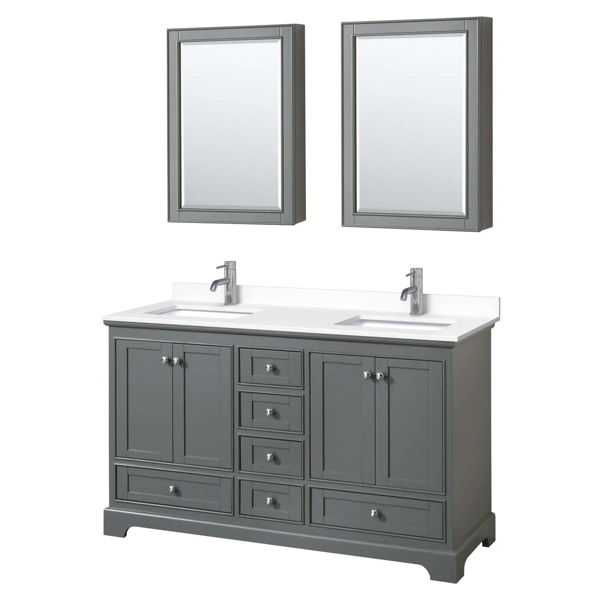 60" Deborah Double Bathroom Vanity in Dark Gray with Polished Chrome Trim & Medicine Cabinet by Wyndham