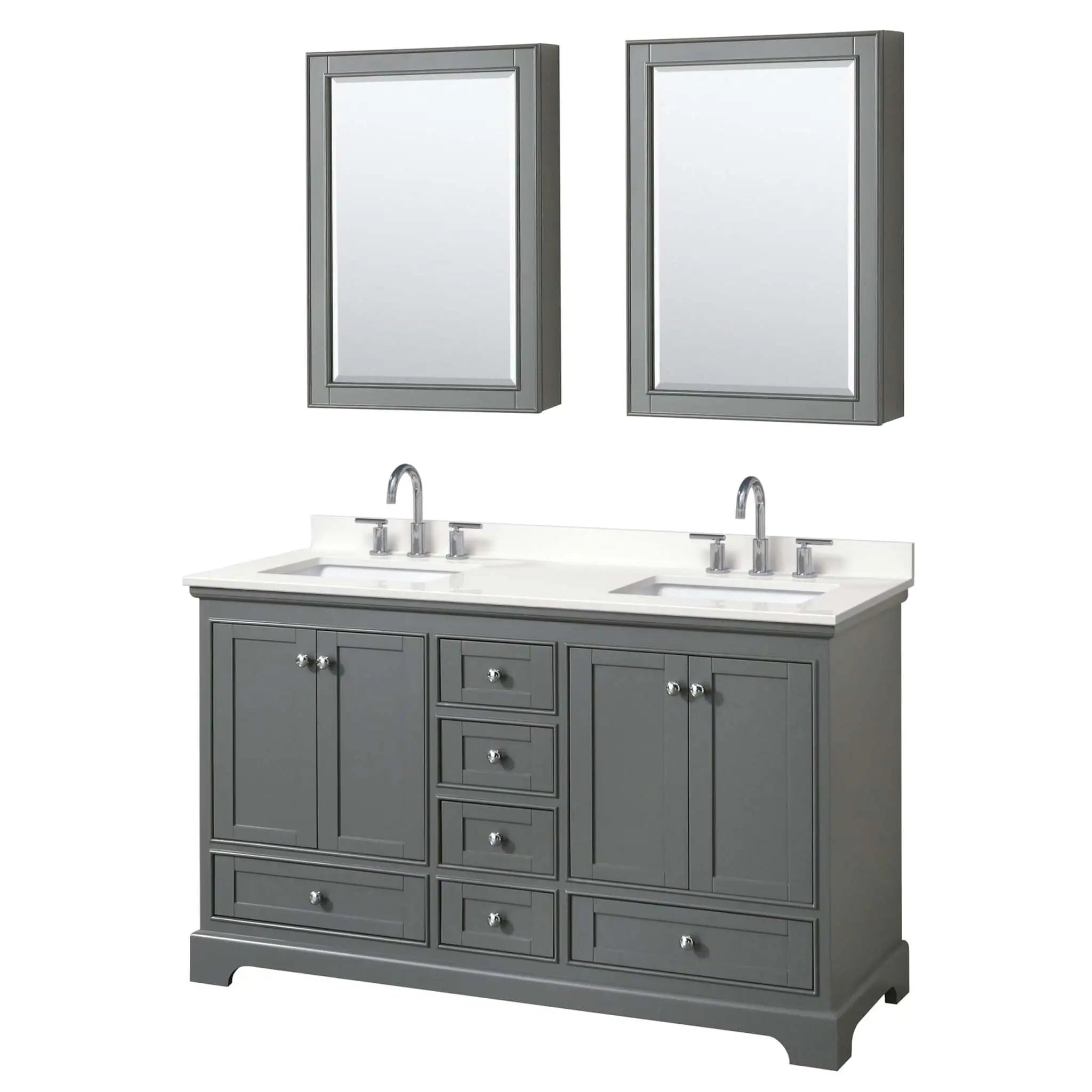 60" Deborah Double Bathroom Vanity in Dark Gray with Polished Chrome Trim & Medicine Cabinet by Wyndham