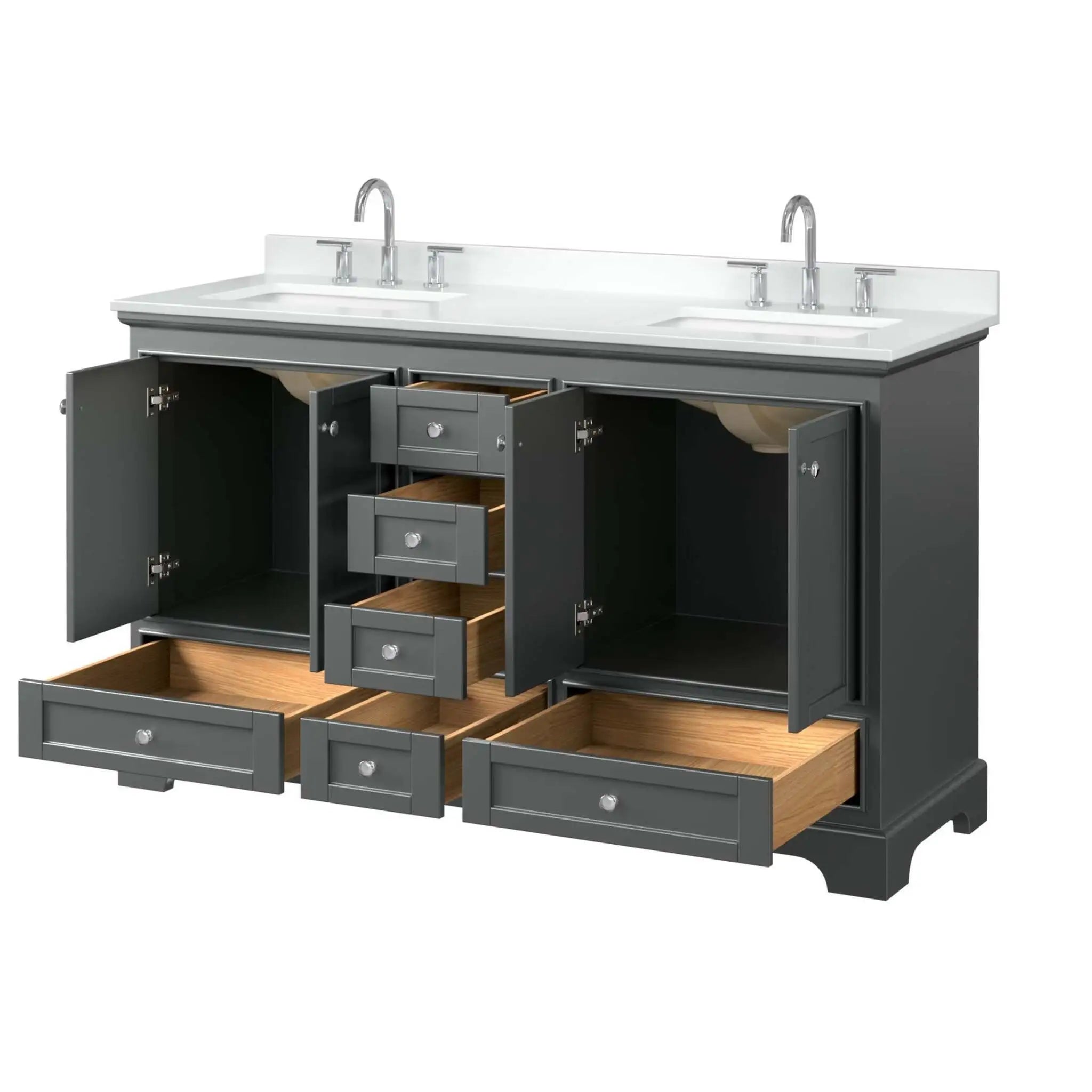 60" Deborah Double Bathroom Vanity in Dark Gray with Polished Chrome Trim by Wyndham