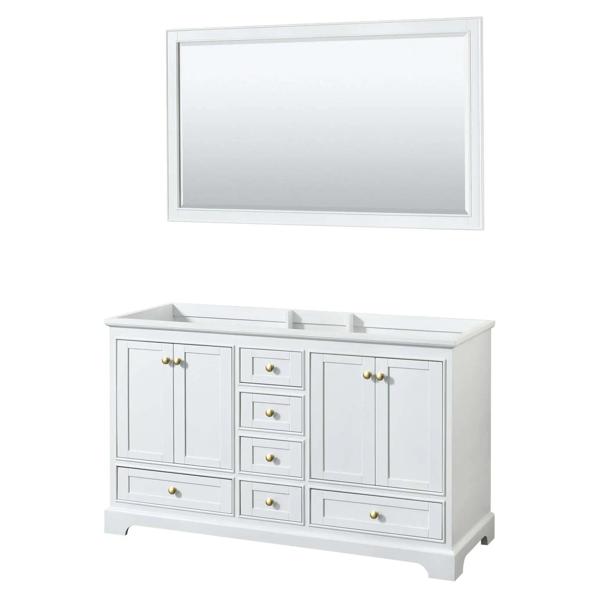 60" Deborah Double Bathroom Vanity in White with Brushed Gold Trim & 58" Mirror by Wyndham