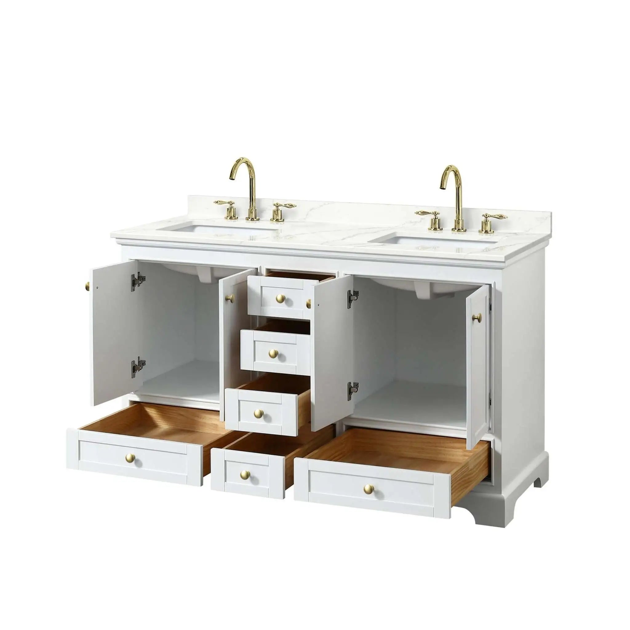 60" Deborah Double Bathroom Vanity in White with Brushed Gold Trim by Wyndham