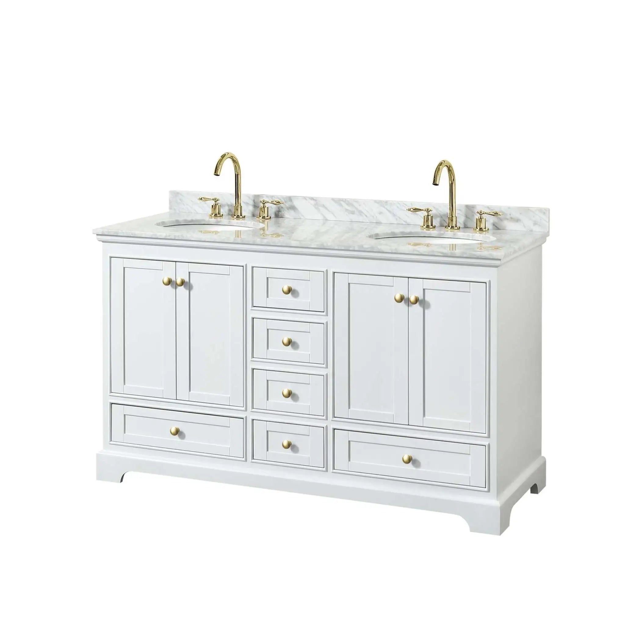 60" Deborah Double Bathroom Vanity in White with Brushed Gold Trim by Wyndham