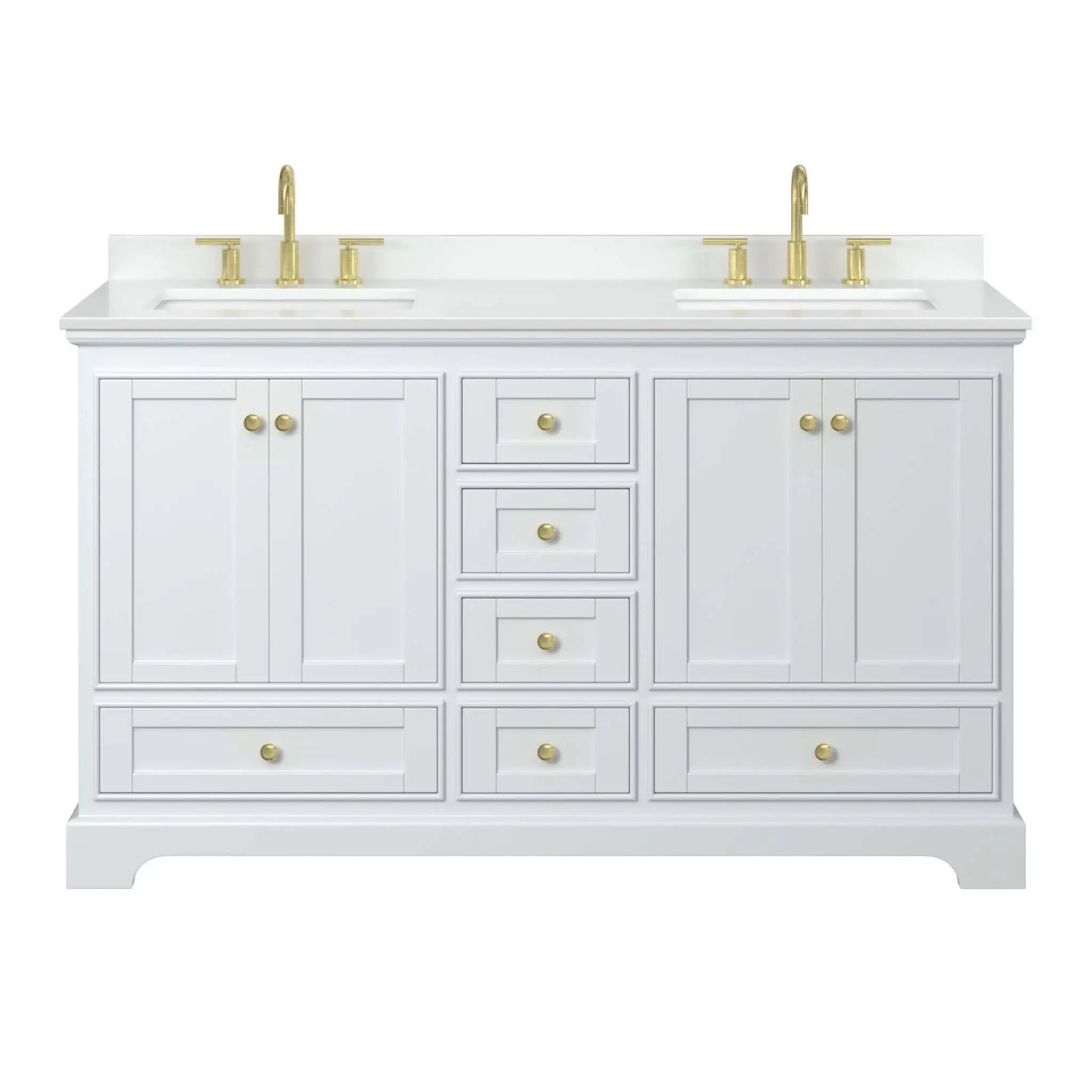 60" Deborah Double Bathroom Vanity in White with Brushed Gold Trim by Wyndham