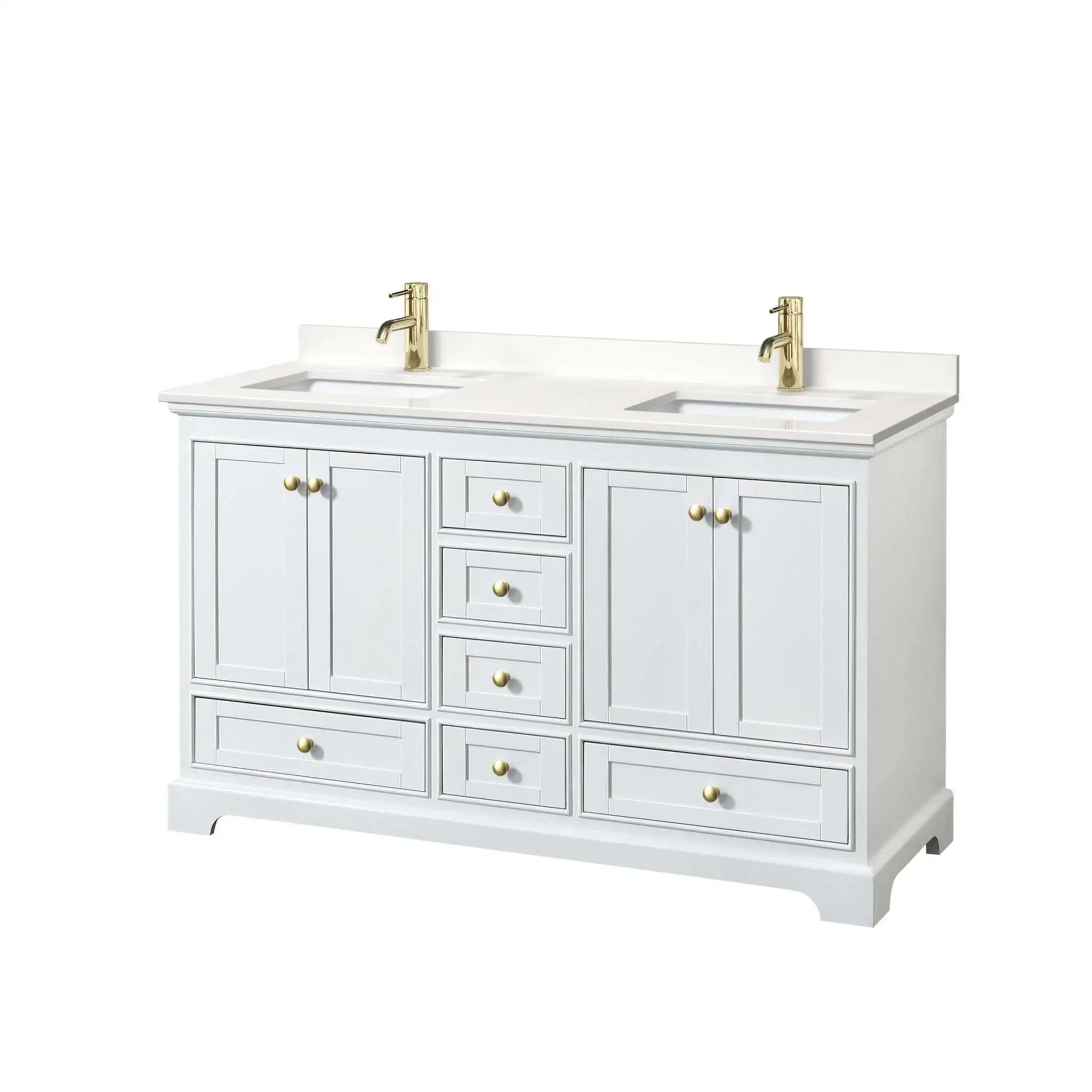 60" Deborah Double Bathroom Vanity in White with Brushed Gold Trim by Wyndham