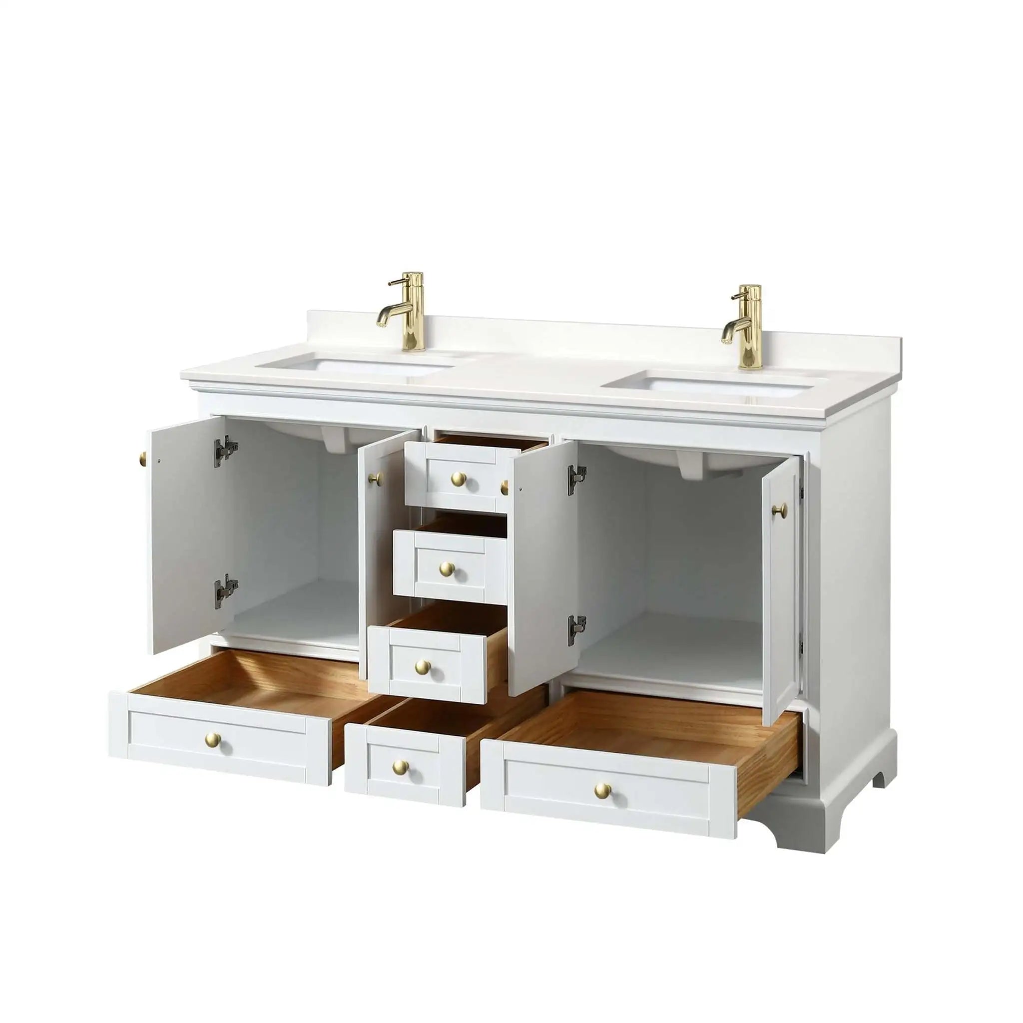 60" Deborah Double Bathroom Vanity in White with Brushed Gold Trim by Wyndham
