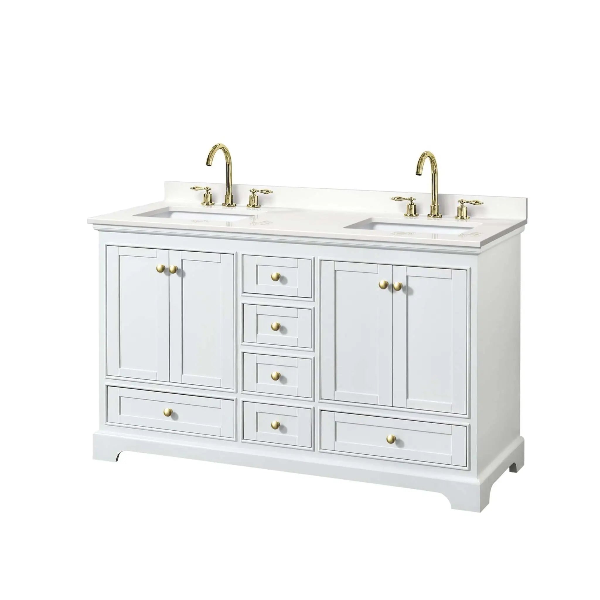 60" Deborah Double Bathroom Vanity in White with Brushed Gold Trim by Wyndham