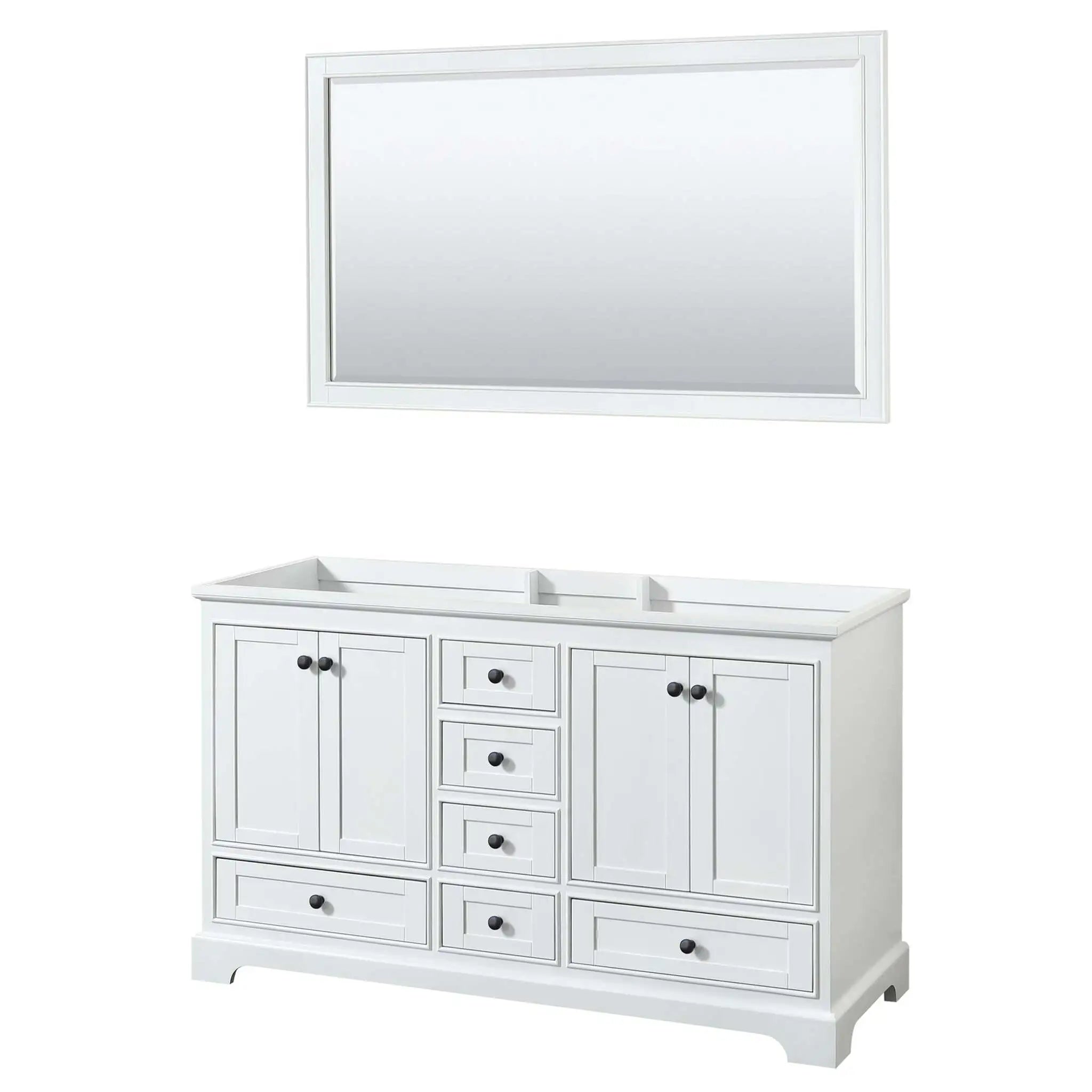 60" Deborah Double Bathroom Vanity in White with Matte Black Trim & 58" Mirror by Wyndham