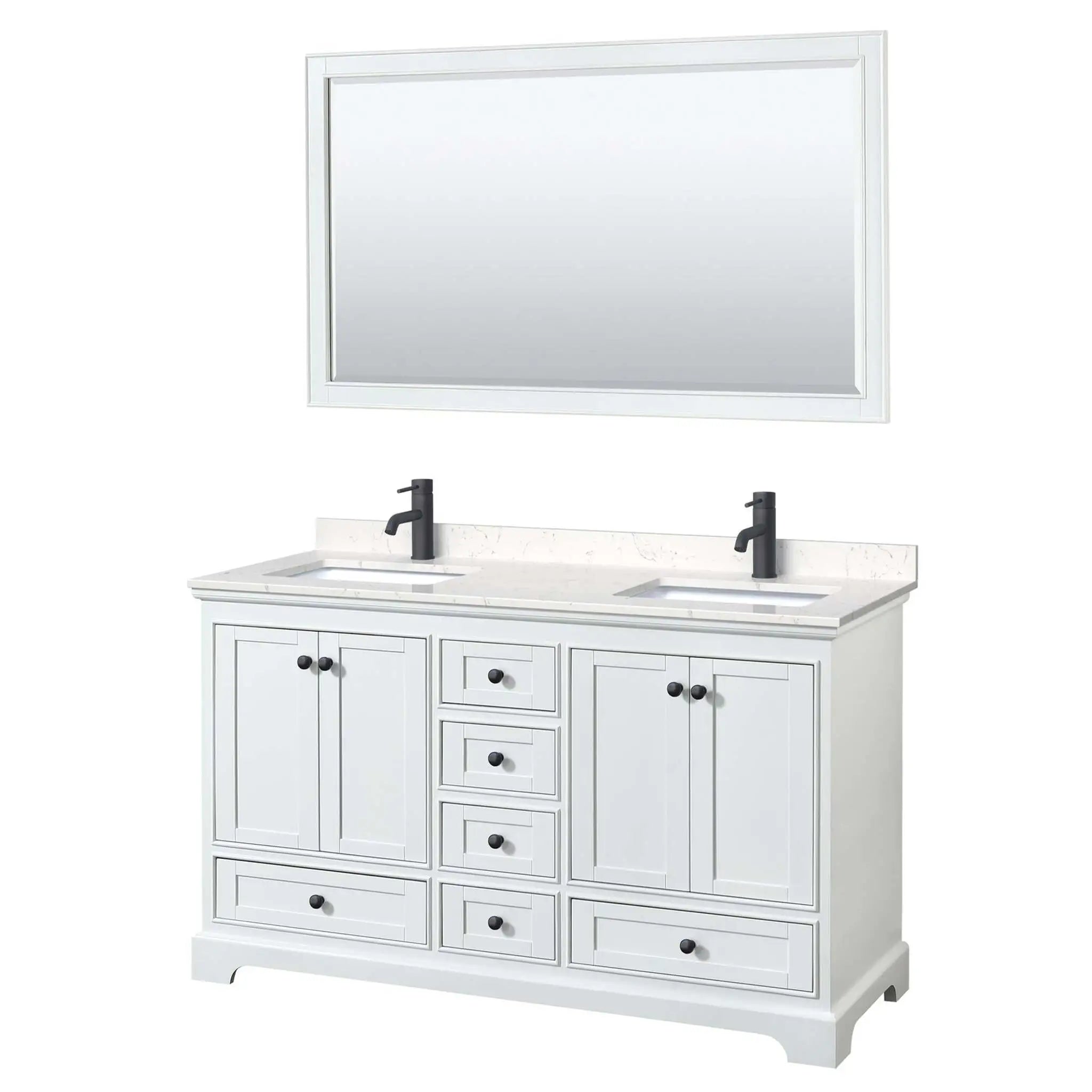60" Deborah Double Bathroom Vanity in White with Matte Black Trim & 58" Mirror by Wyndham