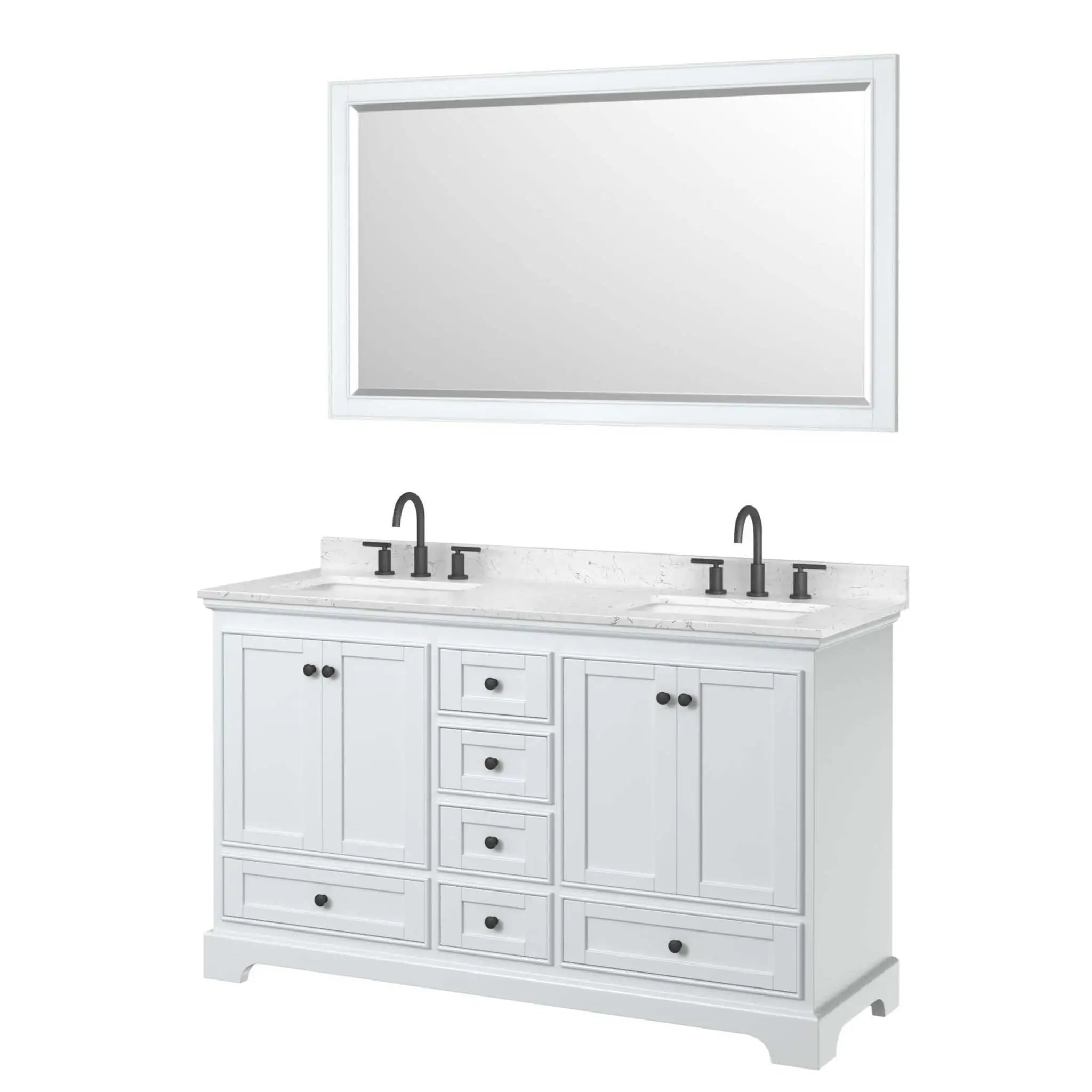 60" Deborah Double Bathroom Vanity in White with Matte Black Trim & 58" Mirror by Wyndham