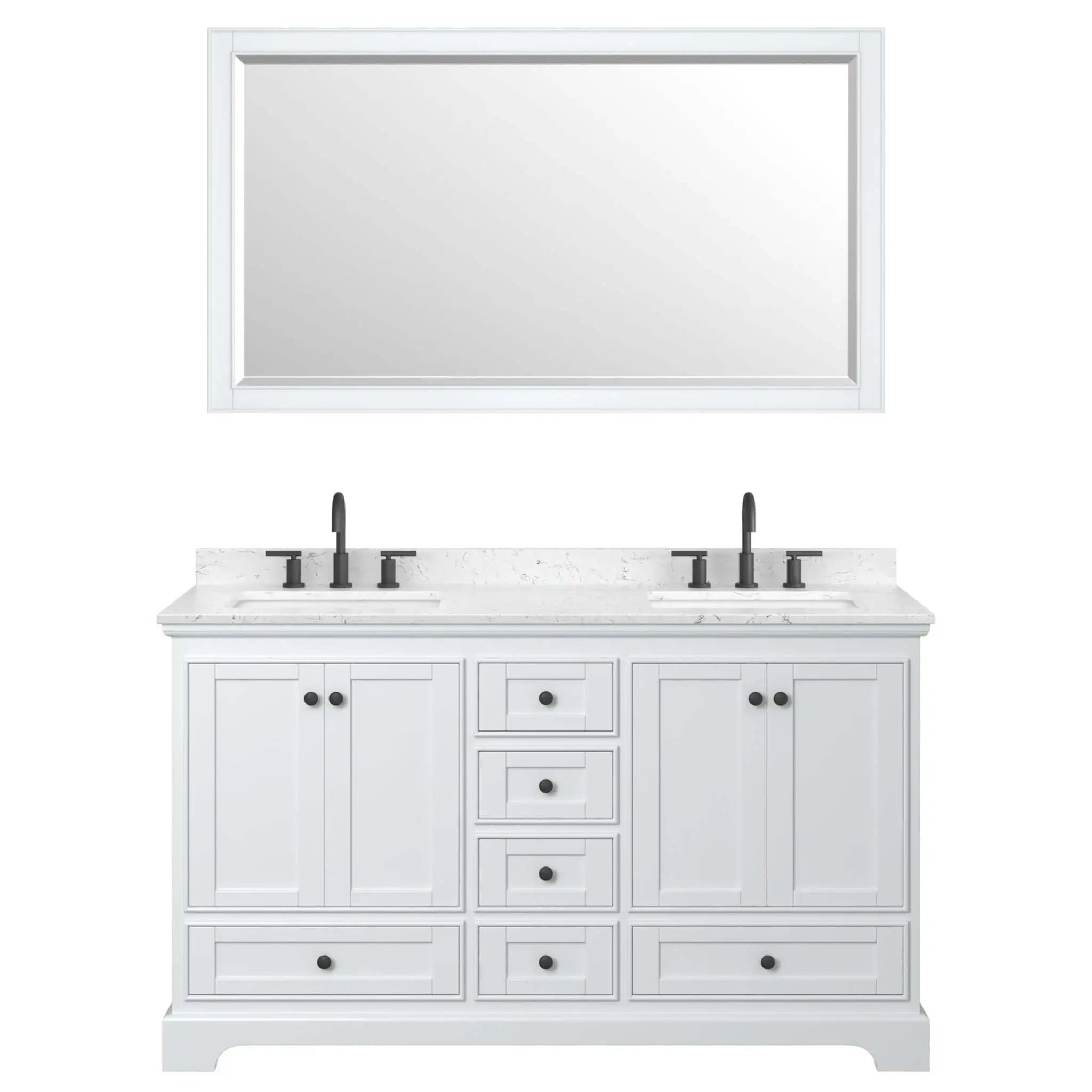 60" Deborah Double Bathroom Vanity in White with Matte Black Trim & 58" Mirror by Wyndham