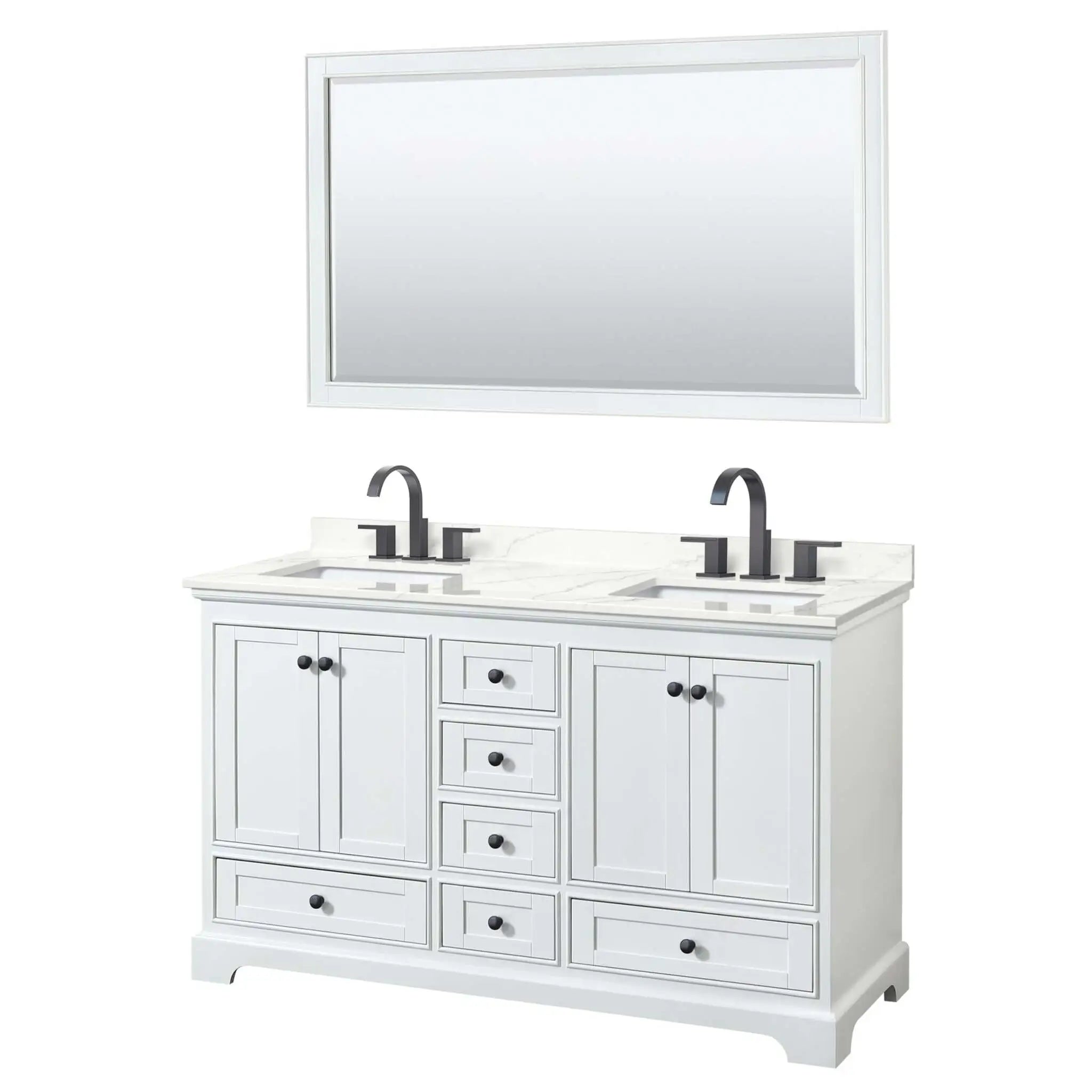 60" Deborah Double Bathroom Vanity in White with Matte Black Trim & 58" Mirror by Wyndham