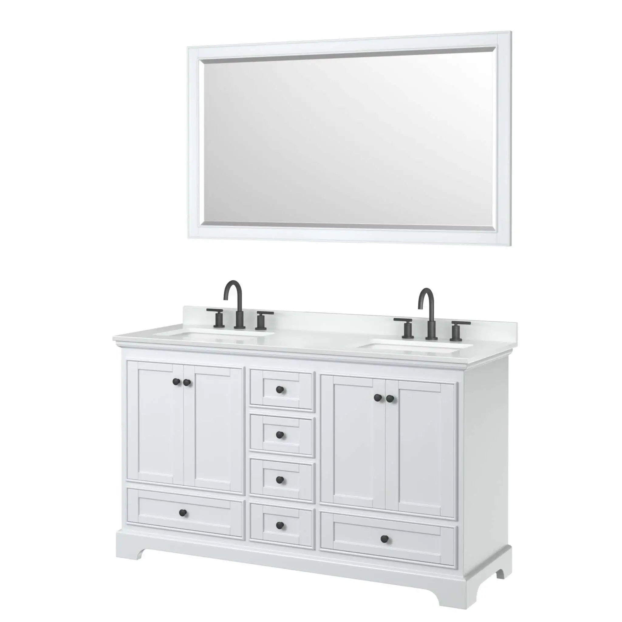 60" Deborah Double Bathroom Vanity in White with Matte Black Trim & 58" Mirror by Wyndham