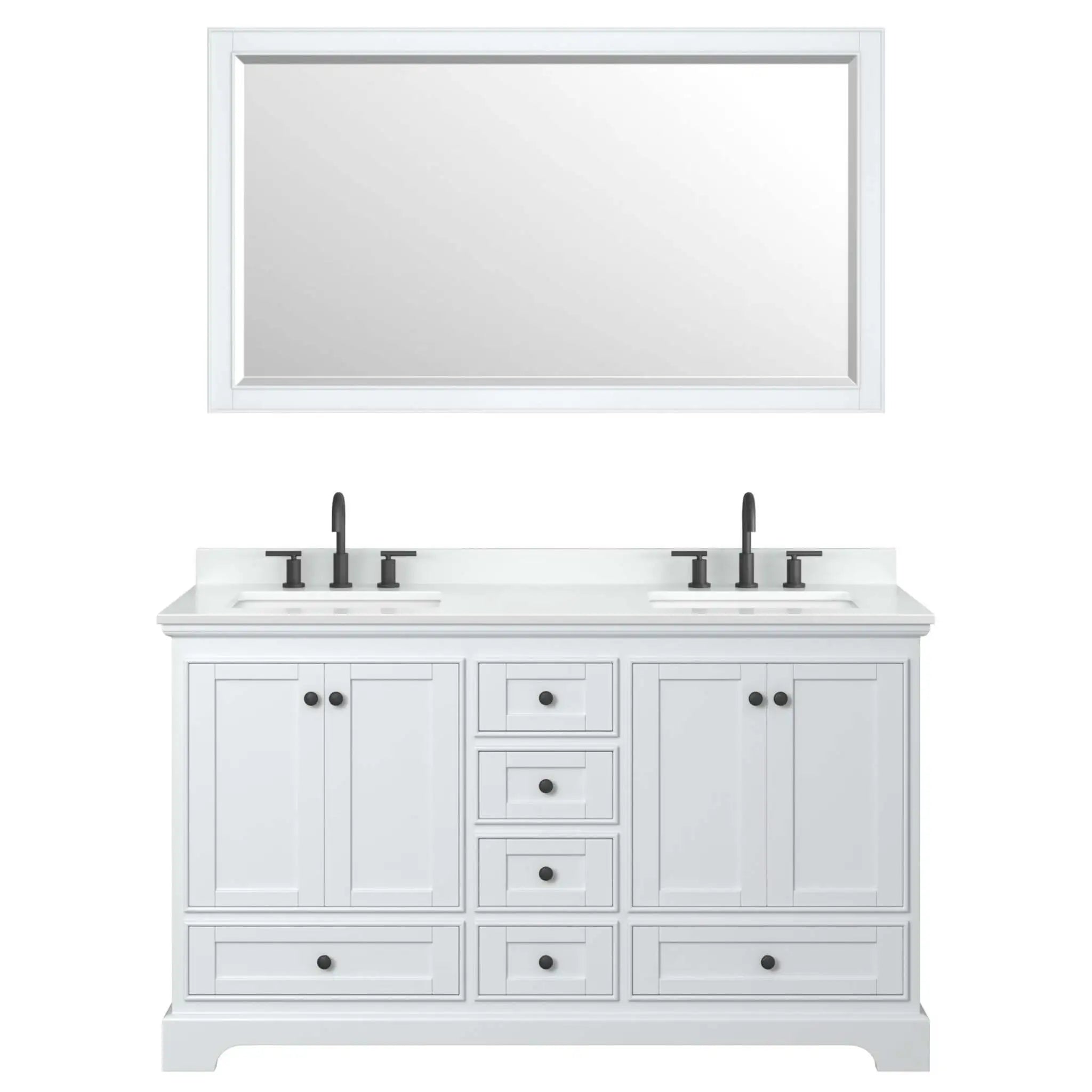 60" Deborah Double Bathroom Vanity in White with Matte Black Trim & 58" Mirror by Wyndham
