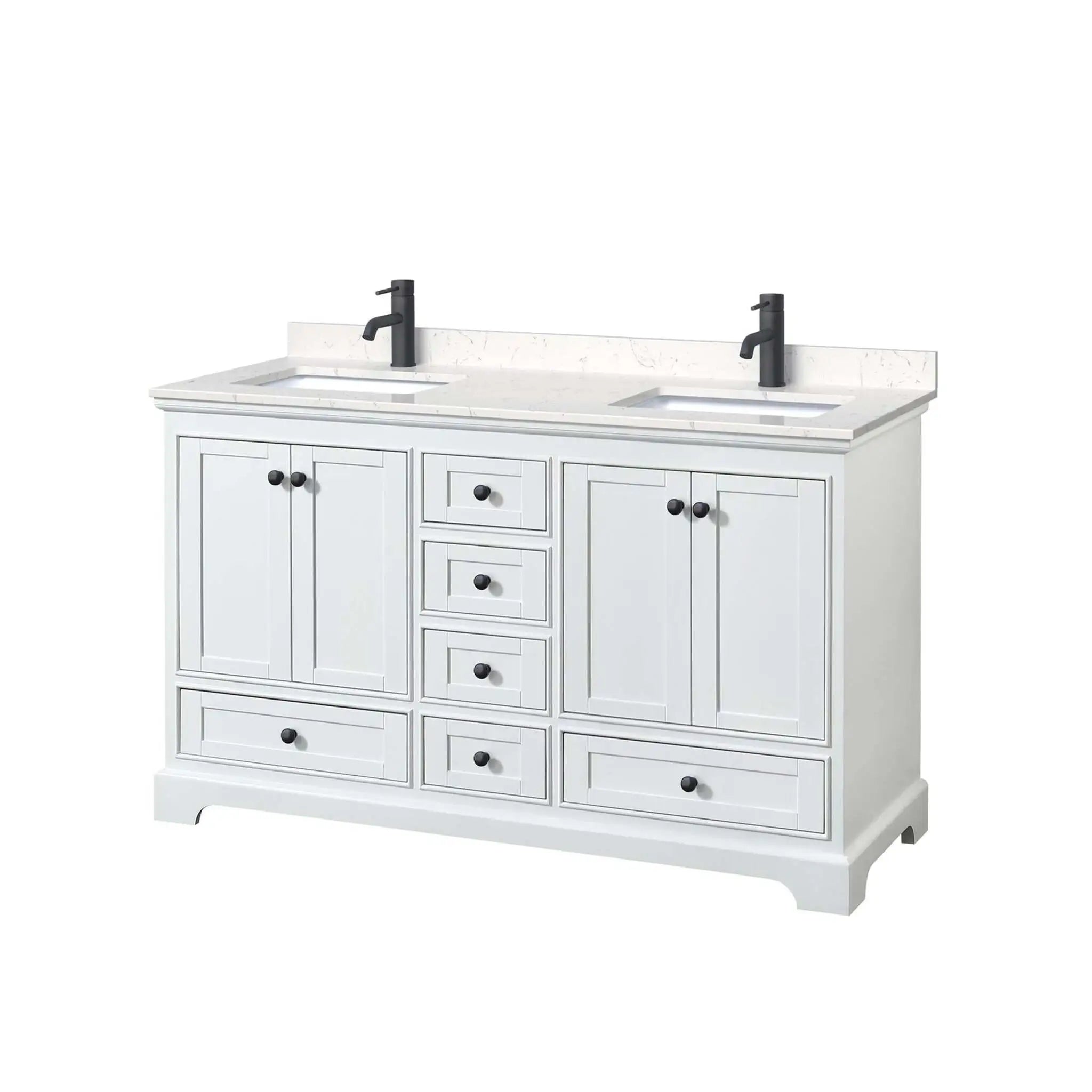 60" Deborah Double Bathroom Vanity in White with Matte Black Trim by Wyndham