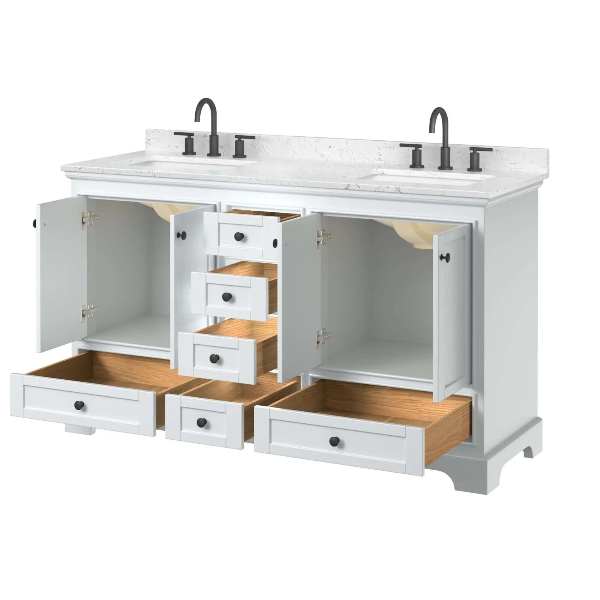 60" Deborah Double Bathroom Vanity in White with Matte Black Trim by Wyndham