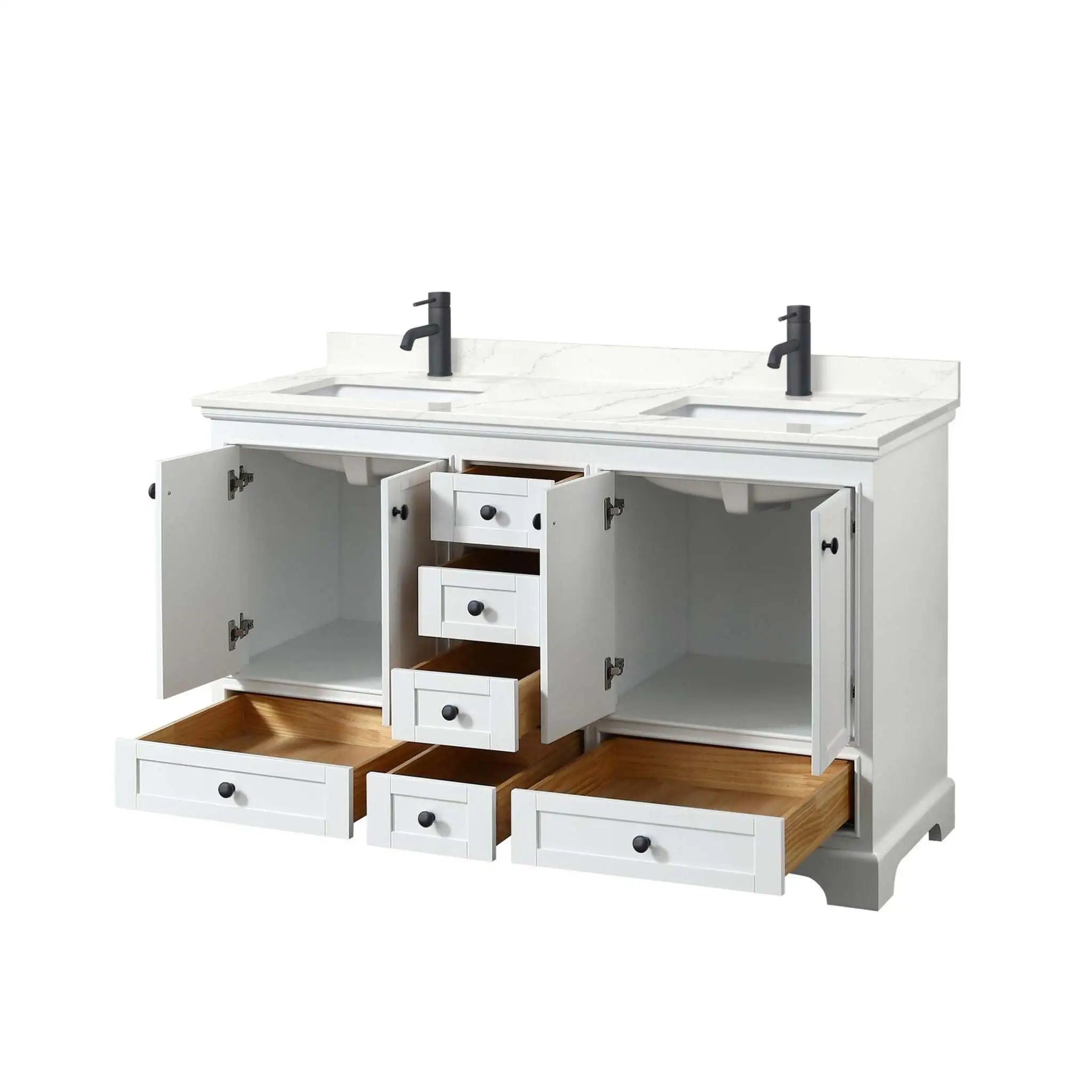 60" Deborah Double Bathroom Vanity in White with Matte Black Trim by Wyndham