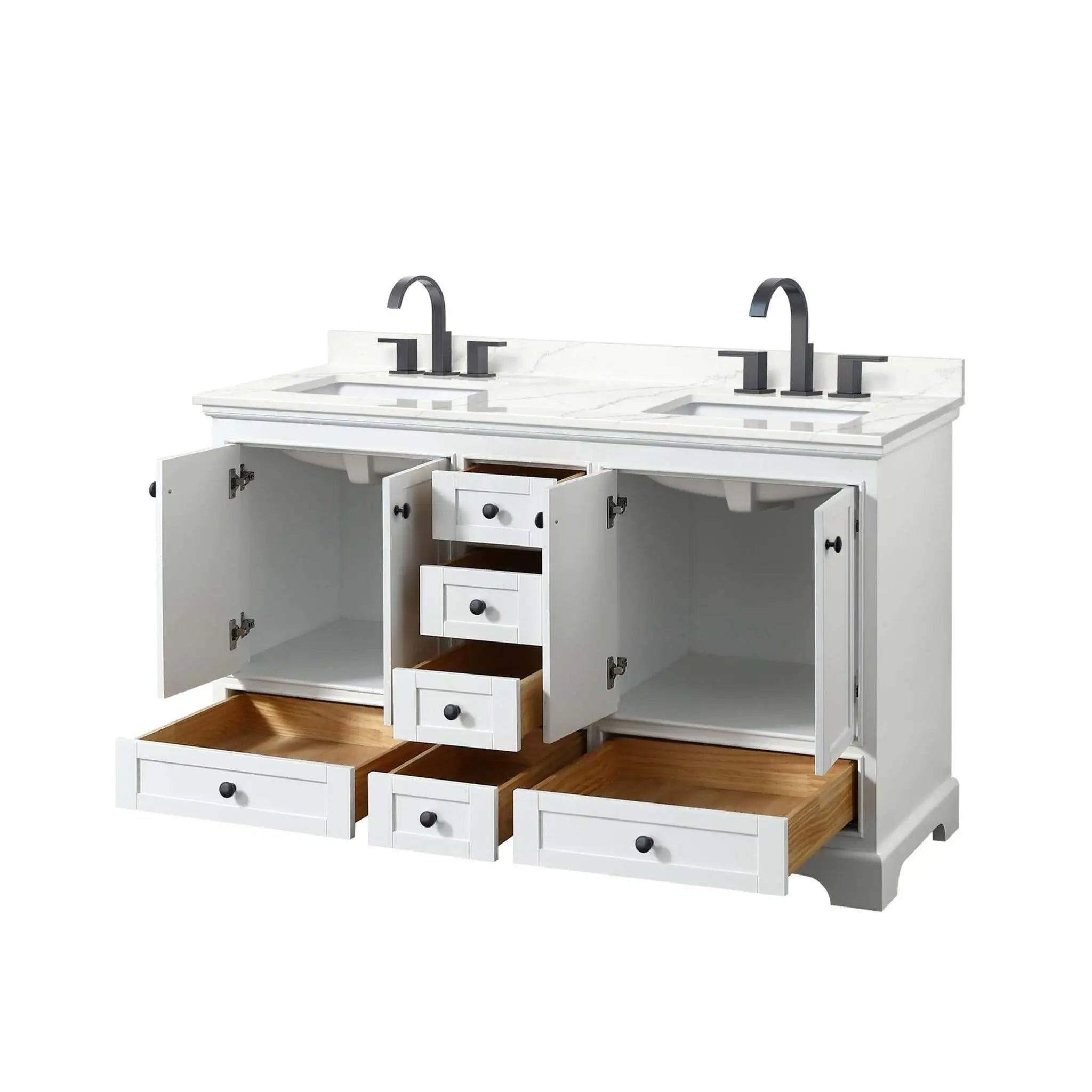 60" Deborah Double Bathroom Vanity in White with Matte Black Trim by Wyndham