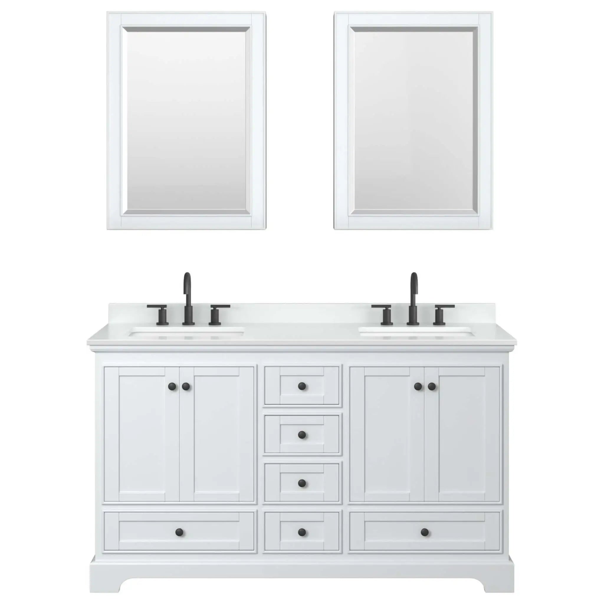 60" Deborah Double Bathroom Vanity in White with Matte Black Trim & Medicine Cabinet by Wyndham