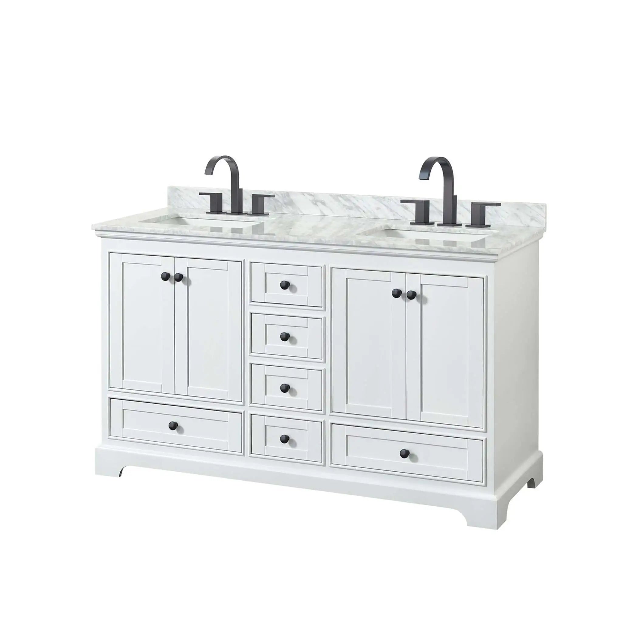 60" Deborah Double Bathroom Vanity in White with Matte Black Trim by Wyndham