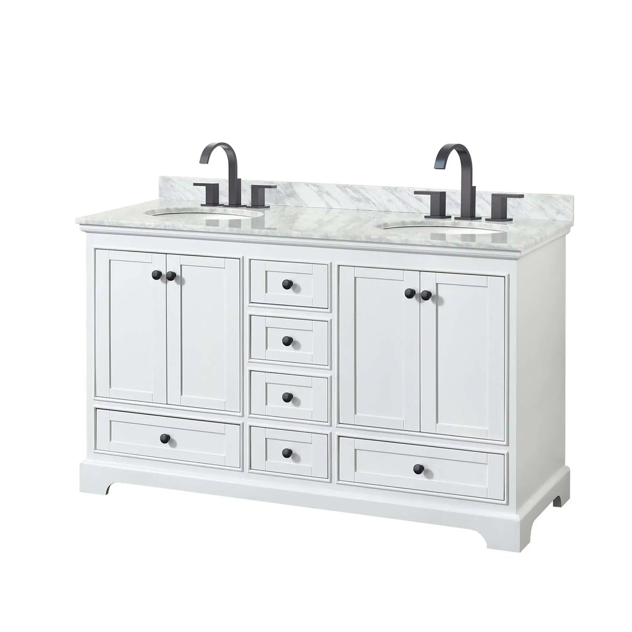 60" Deborah Double Bathroom Vanity in White with Matte Black Trim by Wyndham